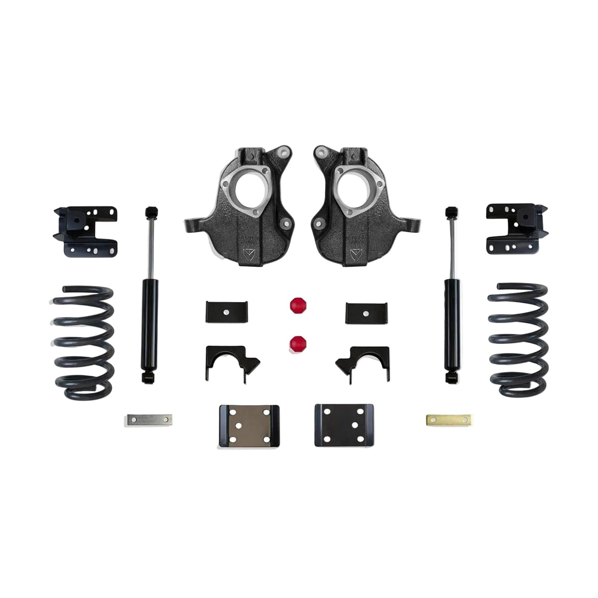 MaxTrac lowering kit with coils spindles flip kit hangers shackles and rear shocks | Max Trac Silverado Sierra suspension kit | 4 inch 6 inch drop kit for GM 1500 Legacy