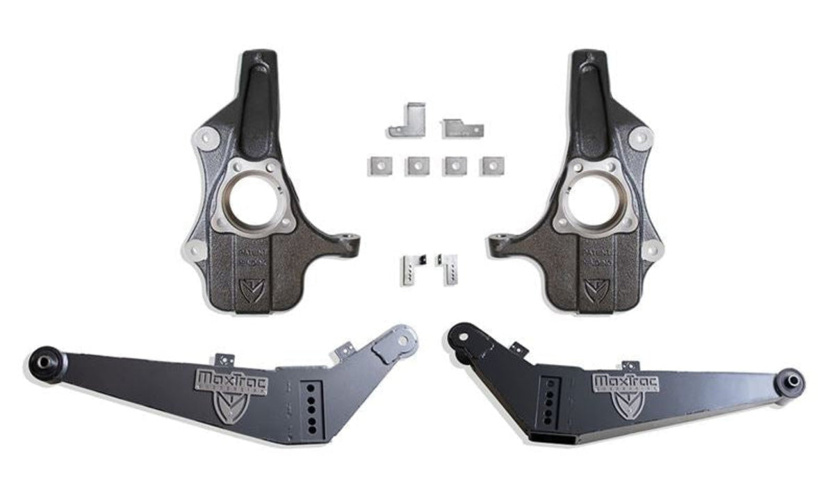 2021-2026 Tahoe Suburban MagneRide lowering suspension | Yukon Yukon XL Adaptive Ride Control drop kit | MaxTrac 101920 spindles with 1019AR sensor brackets | MaxTrac 200804 adjustable rear lowering control arms | GM SUV lowering kit with significant rear ground clearance reduction