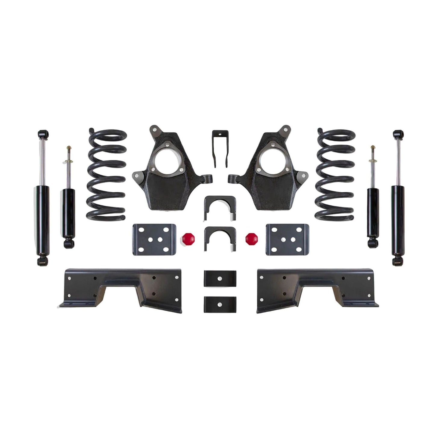MaxTrac lowering kit with V8 coils spindles C-notch flip kit and shocks | Max Trac Silverado Sierra suspension kit | 3 inch 5 inch drop kit for V8 trucks