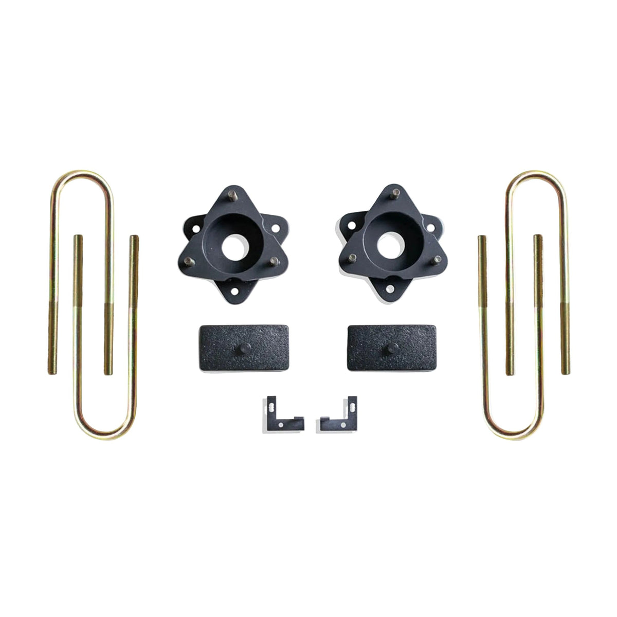 2025-2026 GM 1500 2WD 4WD 3 inch front 1 inch rear lift | MaxTrac Adaptive Ride front spacers and sensor provisions | Silverado Sierra leveling kit with rear blocks and U-bolts | MaxTrac MP880231MR leveling kit for up to 33 inch tires
