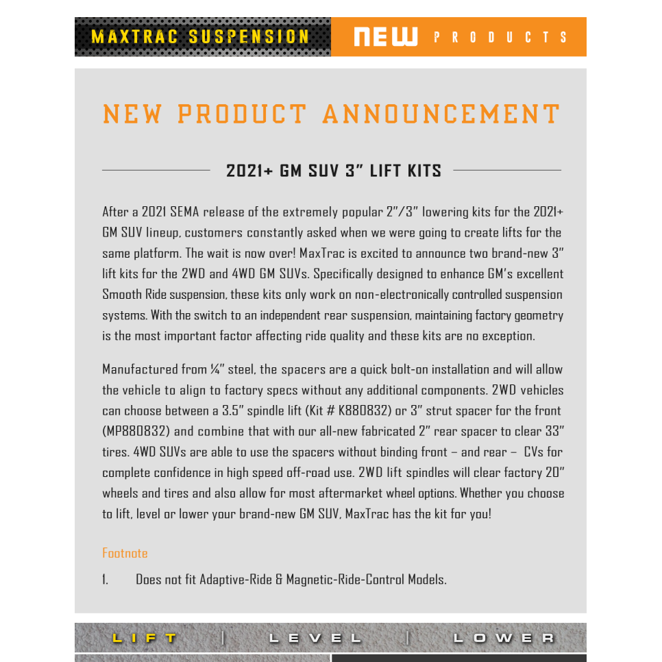 Maxtrac K880832 3.5/2 Spindle Lift Kit Flyer Paper