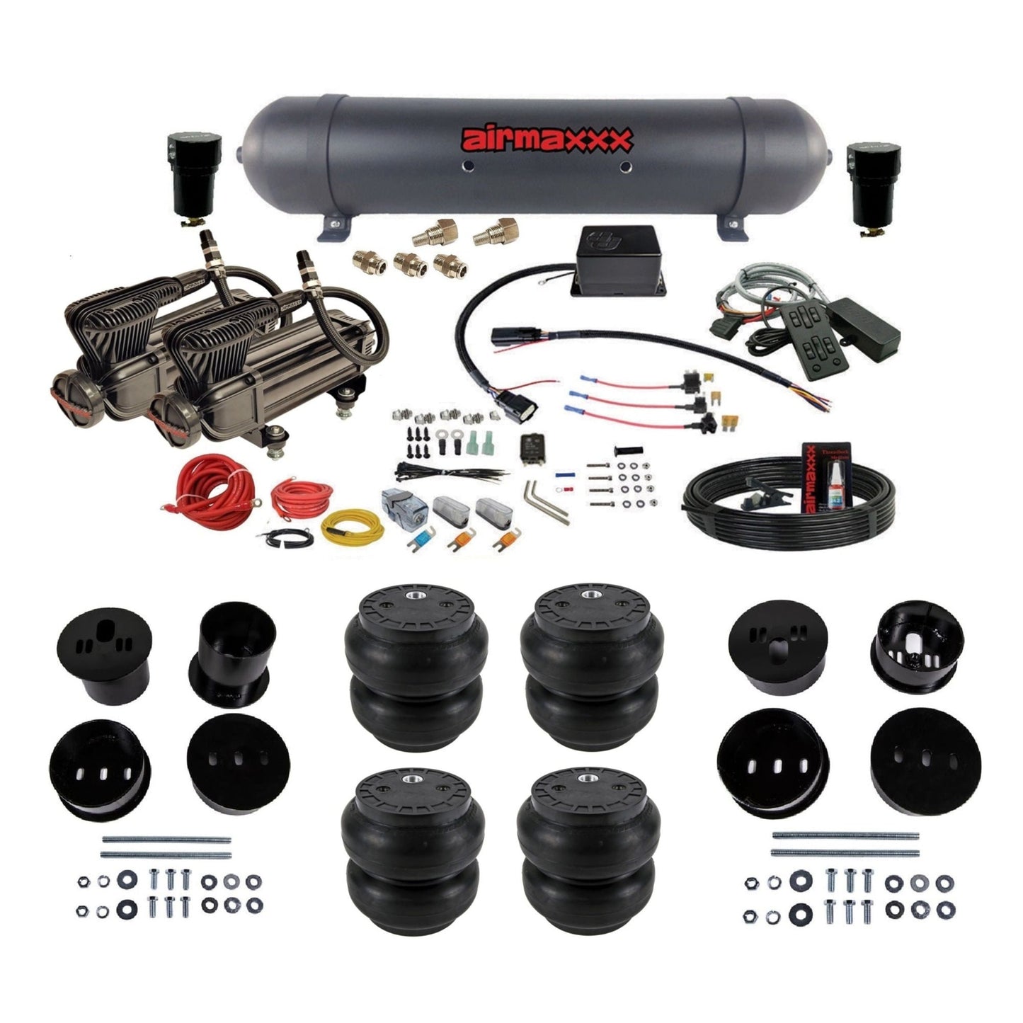 Slam Specialties SV-8C dual x-series compressors aluminum tank slam bags air suspension kit fits 1958-1960 Cadillac KCAD58-XB2-57ABK-SV8CMC1-WK-HFSS7