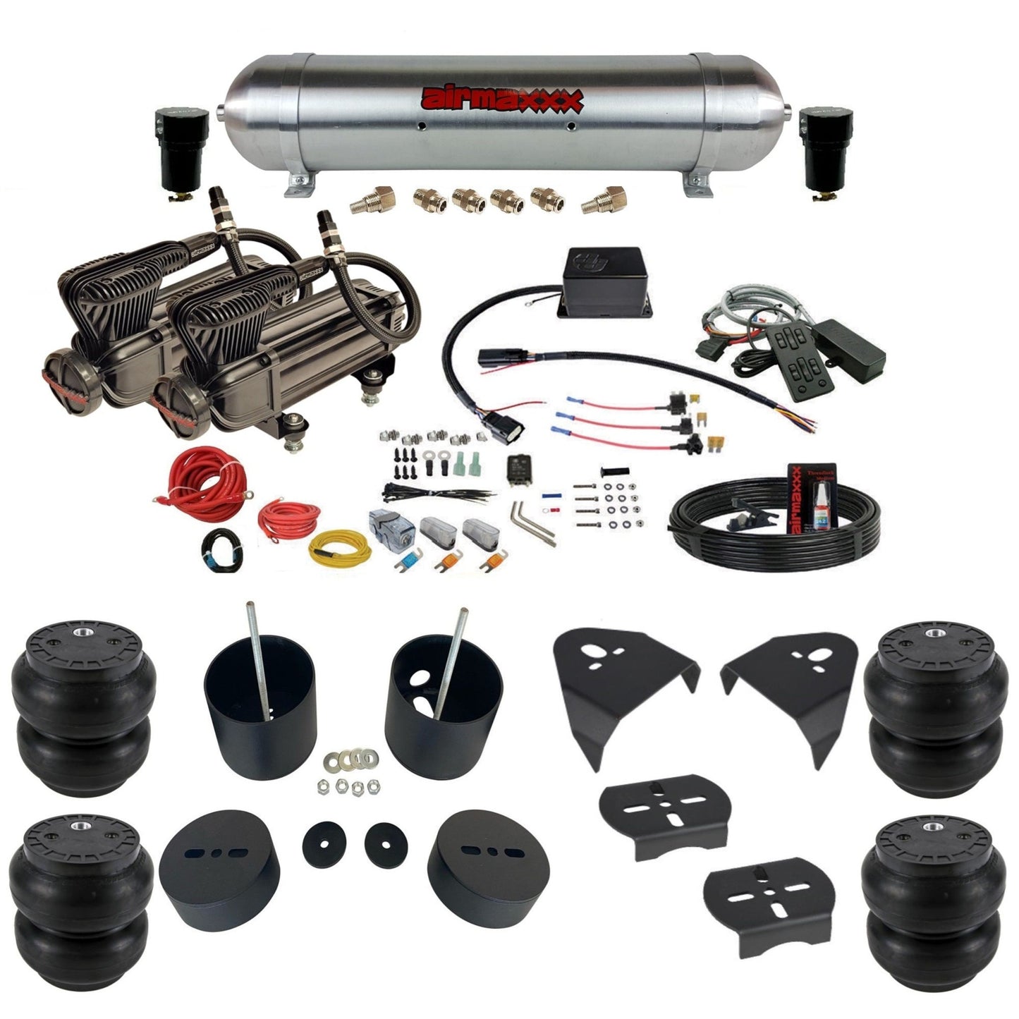 Slam Specialties dual x-series compressors raw aluminum tank slam bags air ride kit for 1988–98 Silverado 1500 KGM88-XB2-57ARW-SV8CMC1-WK-HFSS7