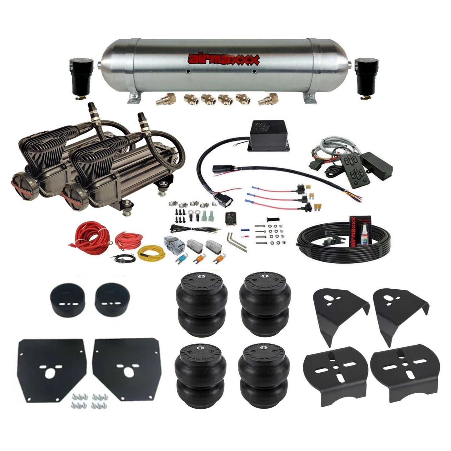 Slam Specialties x-series compressors raw aluminum tank slam bags air ride kit for 1973–1987 Chevy C10 KC1073-XB2-57ARAW-SV8CMC1-WK-HFSS7