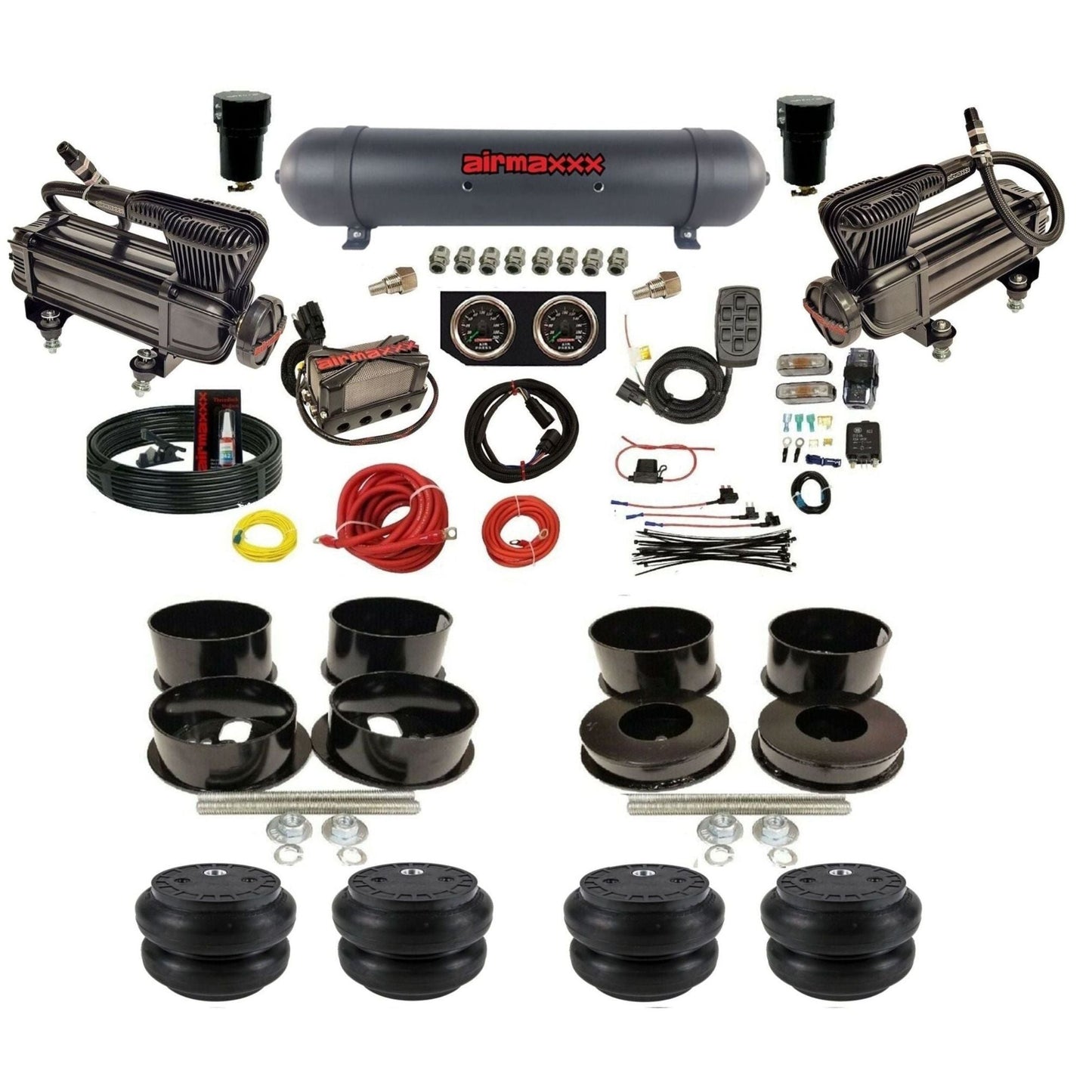 X-series airmaxxx Air Suspension Kit Plug n Play X4 Air Manifold w/Gauges Slam bags & aluminum tank Fits 1971-77 GM KBBDY-XB2-57ABK-X4X7-WK-HFSS7