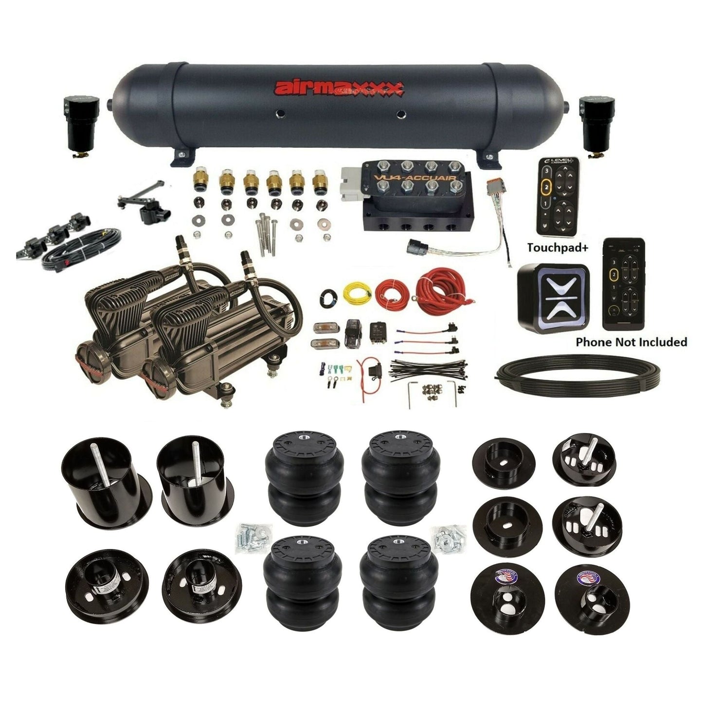 accuair e connect vu4 height plus x series aluminum tank slam bags air ride kit for 1965 1970 cadillac KCAD65-X2B-57ABK-VU4EHT-WK-HFSS7