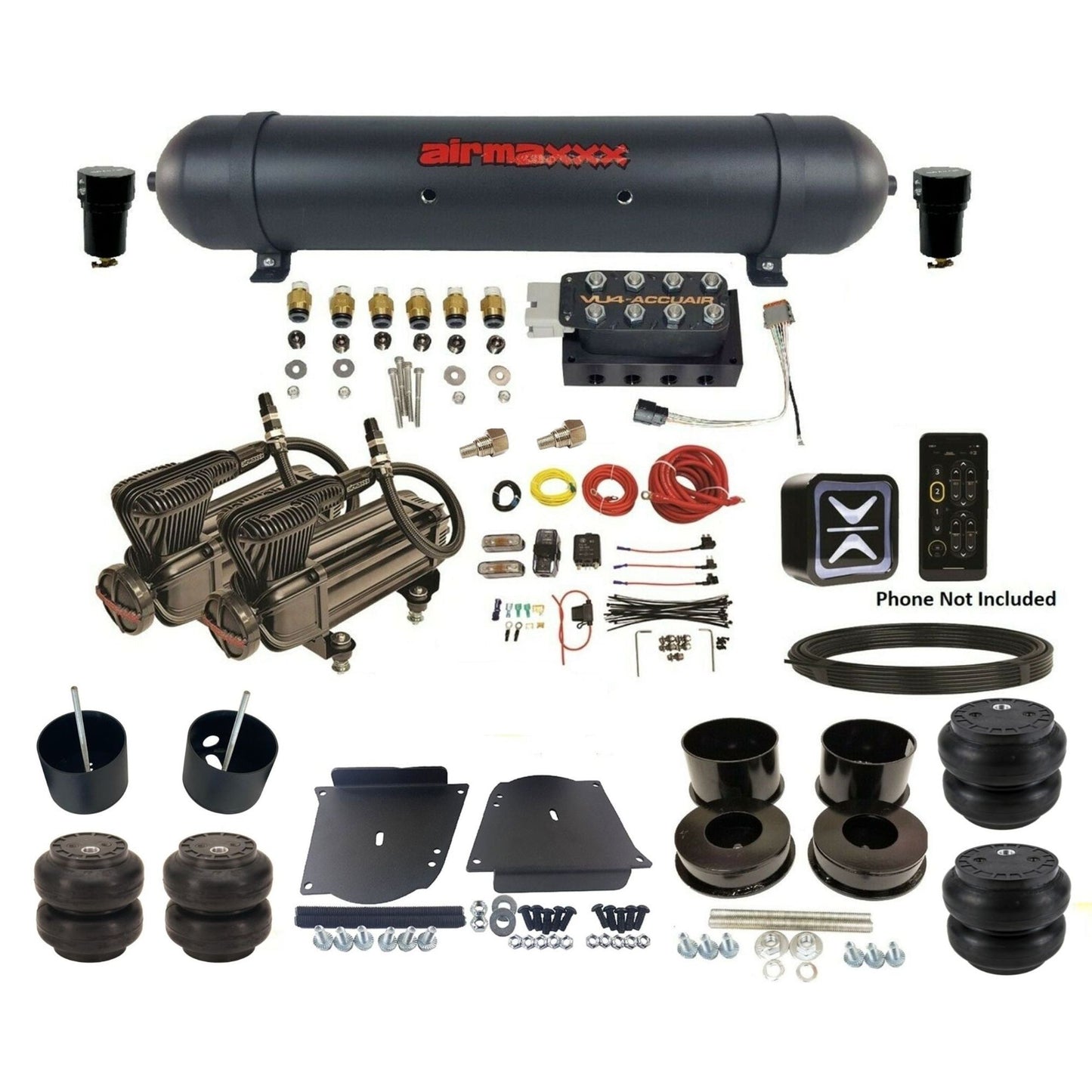 accuair e+ connect vu4 wireless dual x-series compressors aluminum tank & slam bags air ride kit for 1964-1972 gm a-body KABDY-X2B-57ABK-VU4E-WK-HFSS6SS7