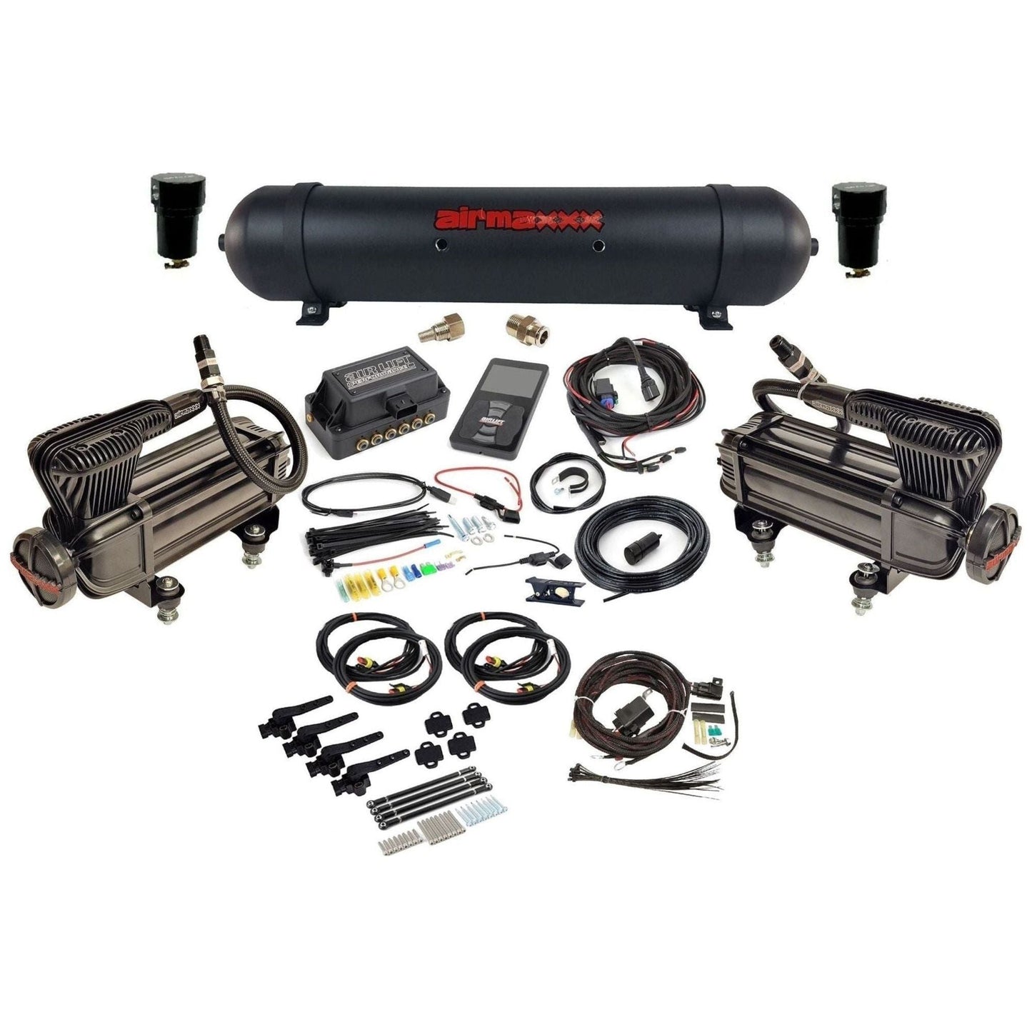 air lift 3h 27695 air management kit with airmaxxx X-series compressors & aluminum tank KX2B-57ABLK-27695-WK-3P2