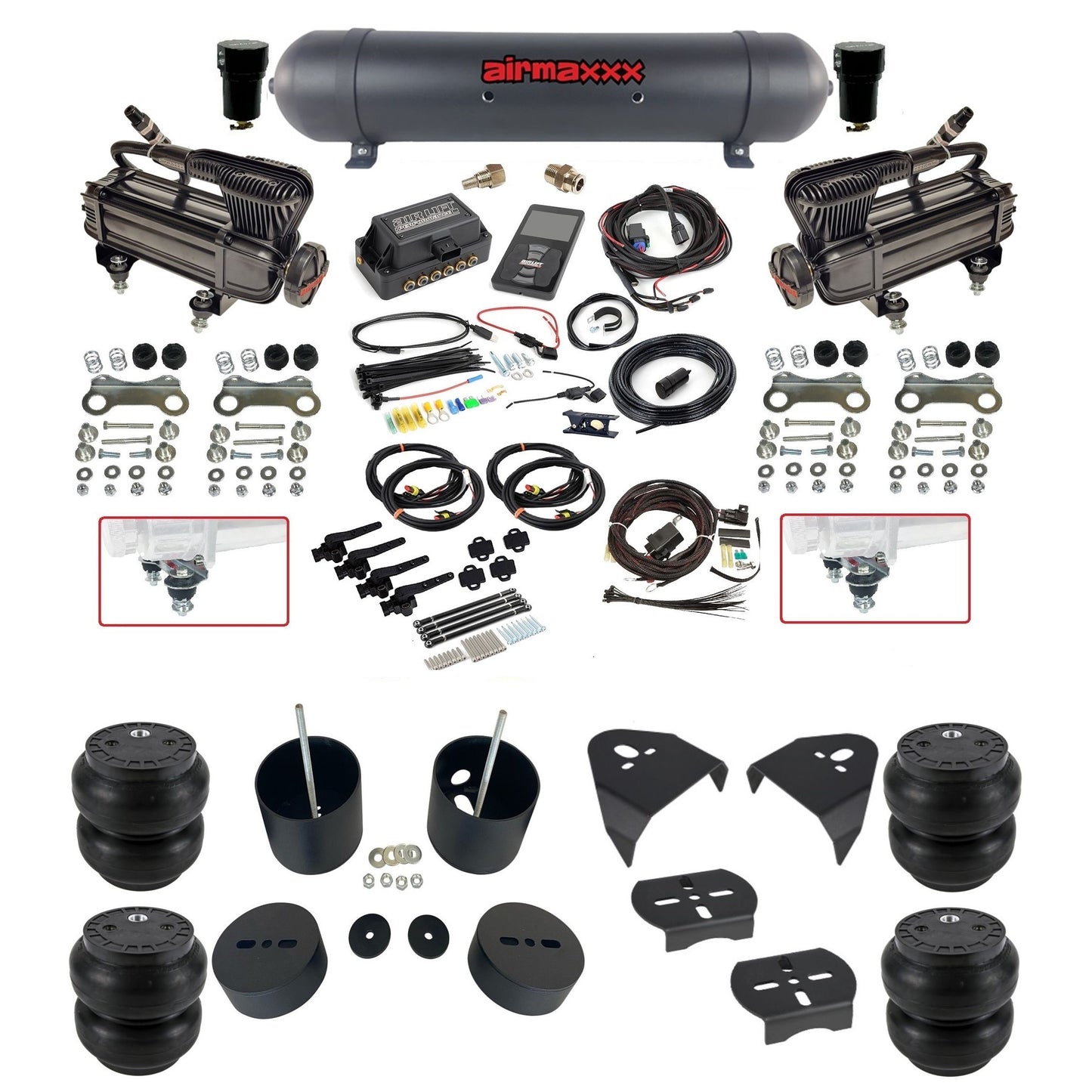 air lift 3h 27695 dual X-series compressors aluminum tank slam bags & airmaxxx brackets air ride kit for 1999-06 chevy silverado KGM99-XB2-57ABK-27695-WK-3P2SS7