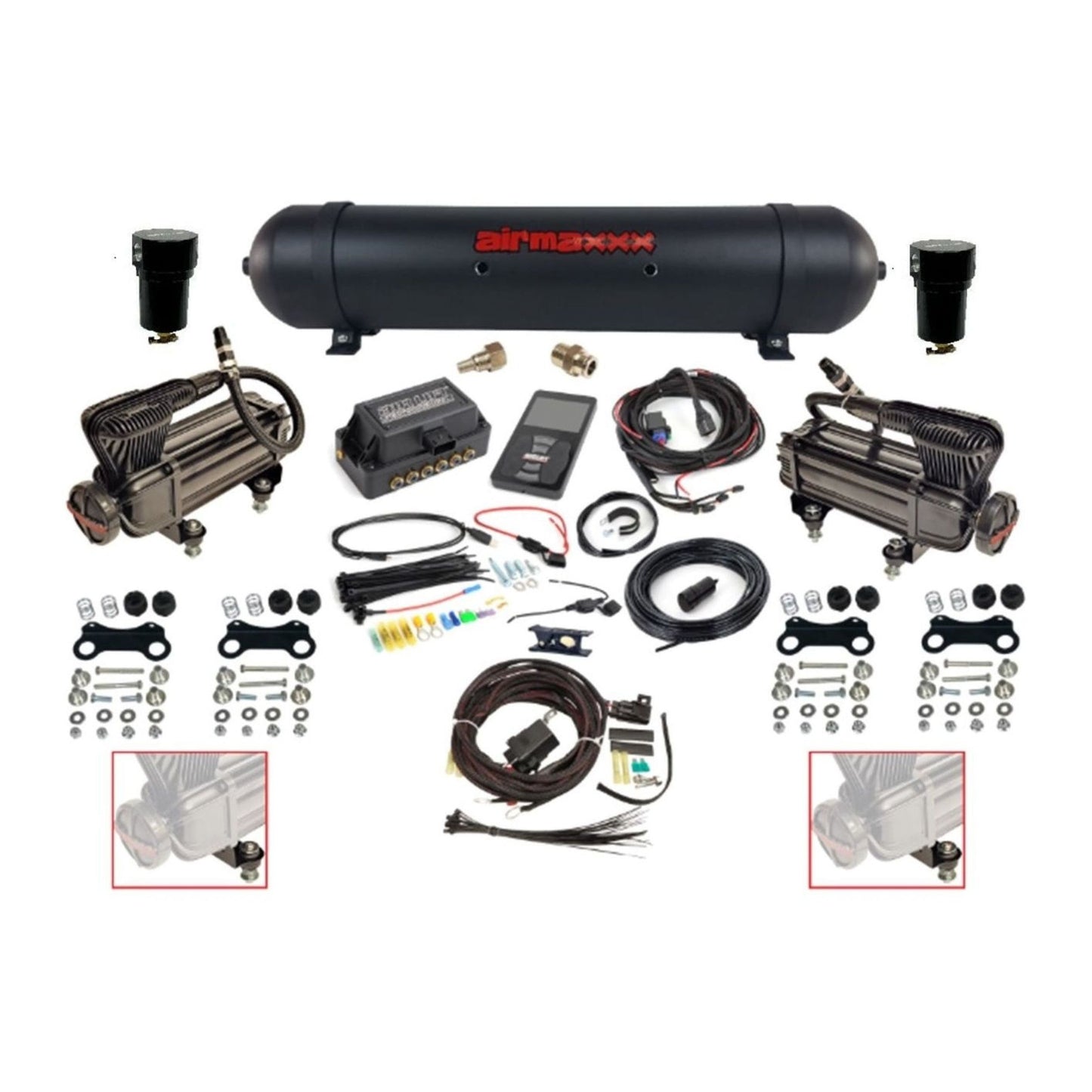 air lift 3p 27685 air management kit with airmaxxx dual X-series compressors & aluminum tank