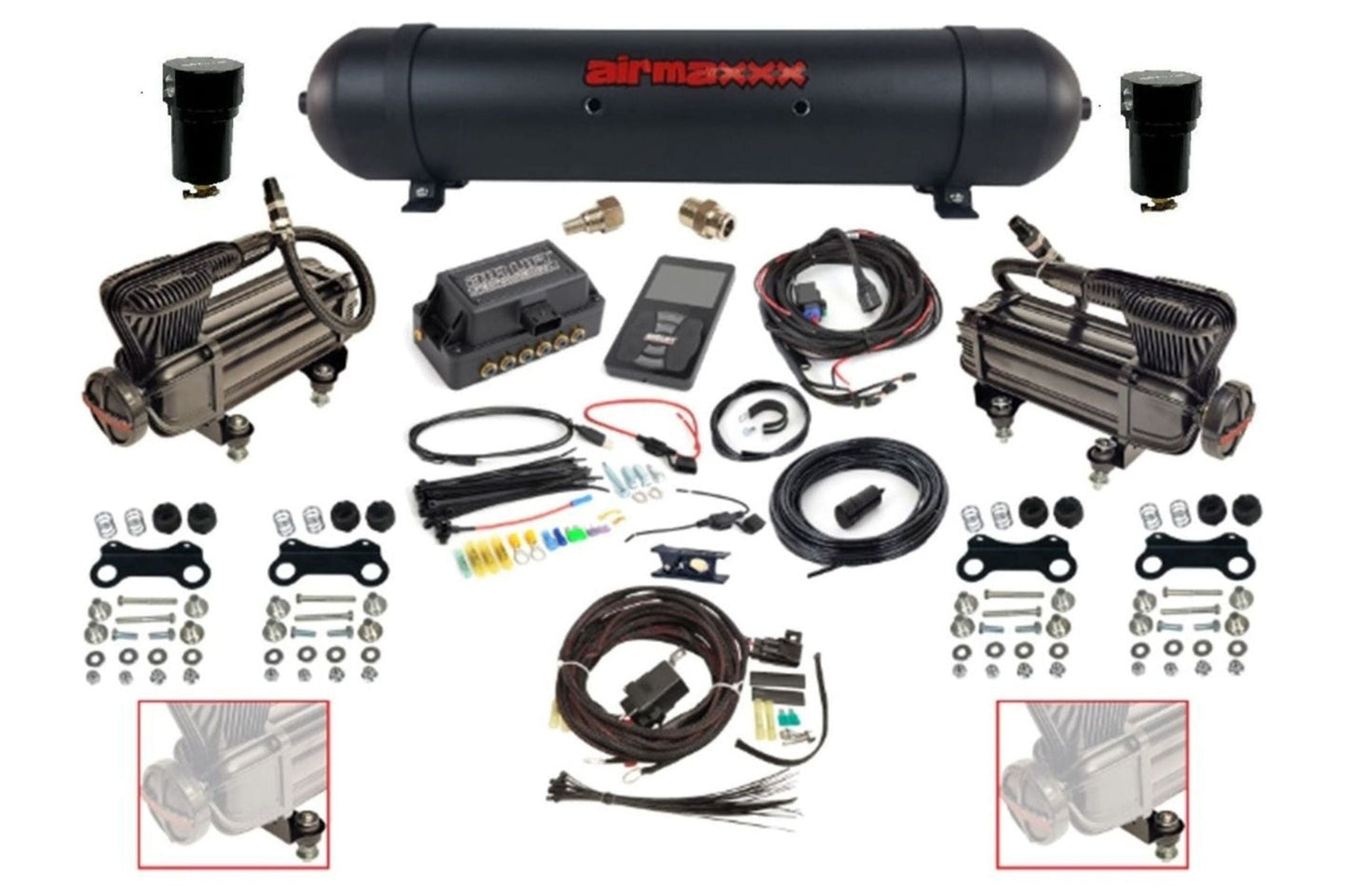 air lift 3p 27685 air management kit with airmaxxx dual X-series compressors & aluminum tank
