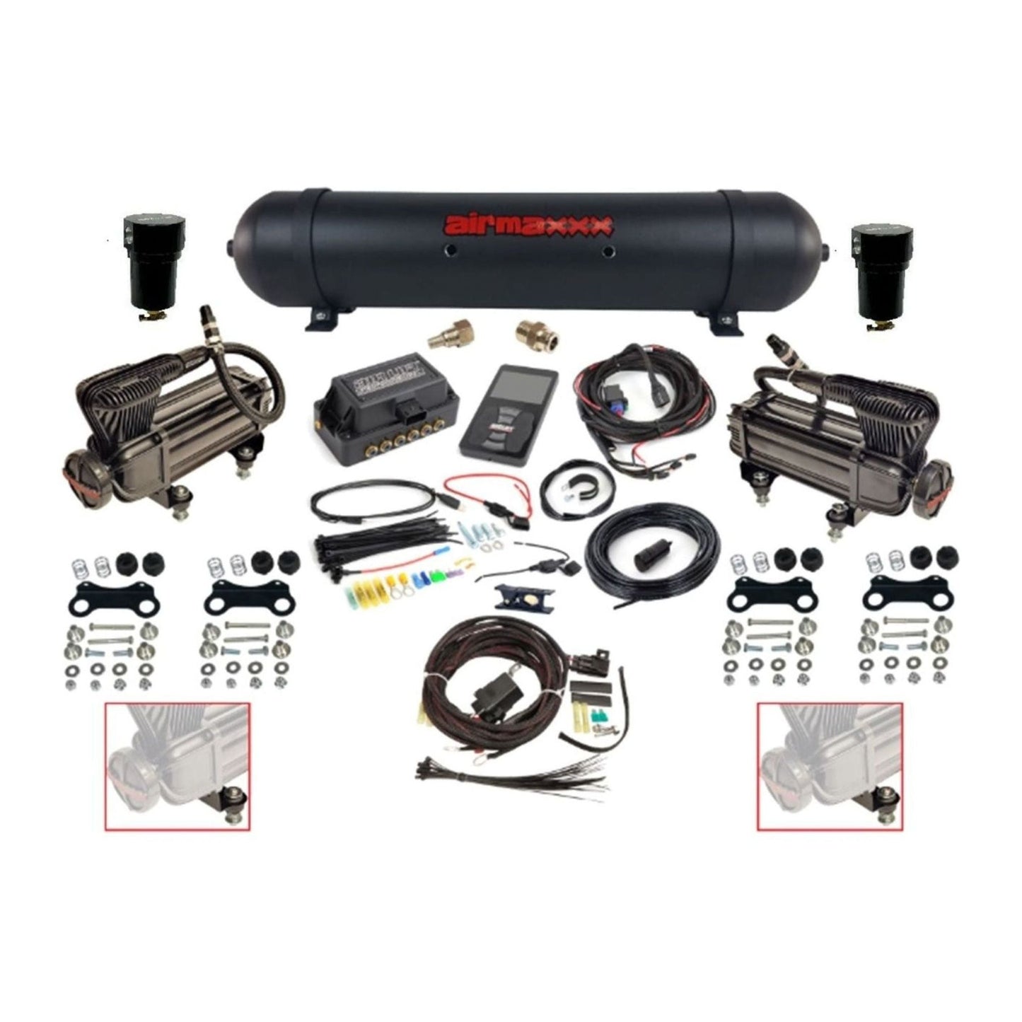 air lift 3p 27685 air management kit with airmaxxx dual X-series compressors & aluminum tank