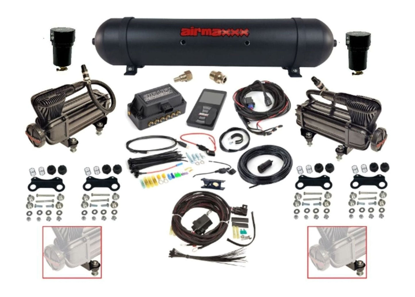 air lift 3p 27685 air management kit with airmaxxx dual X-series compressors & aluminum tank
