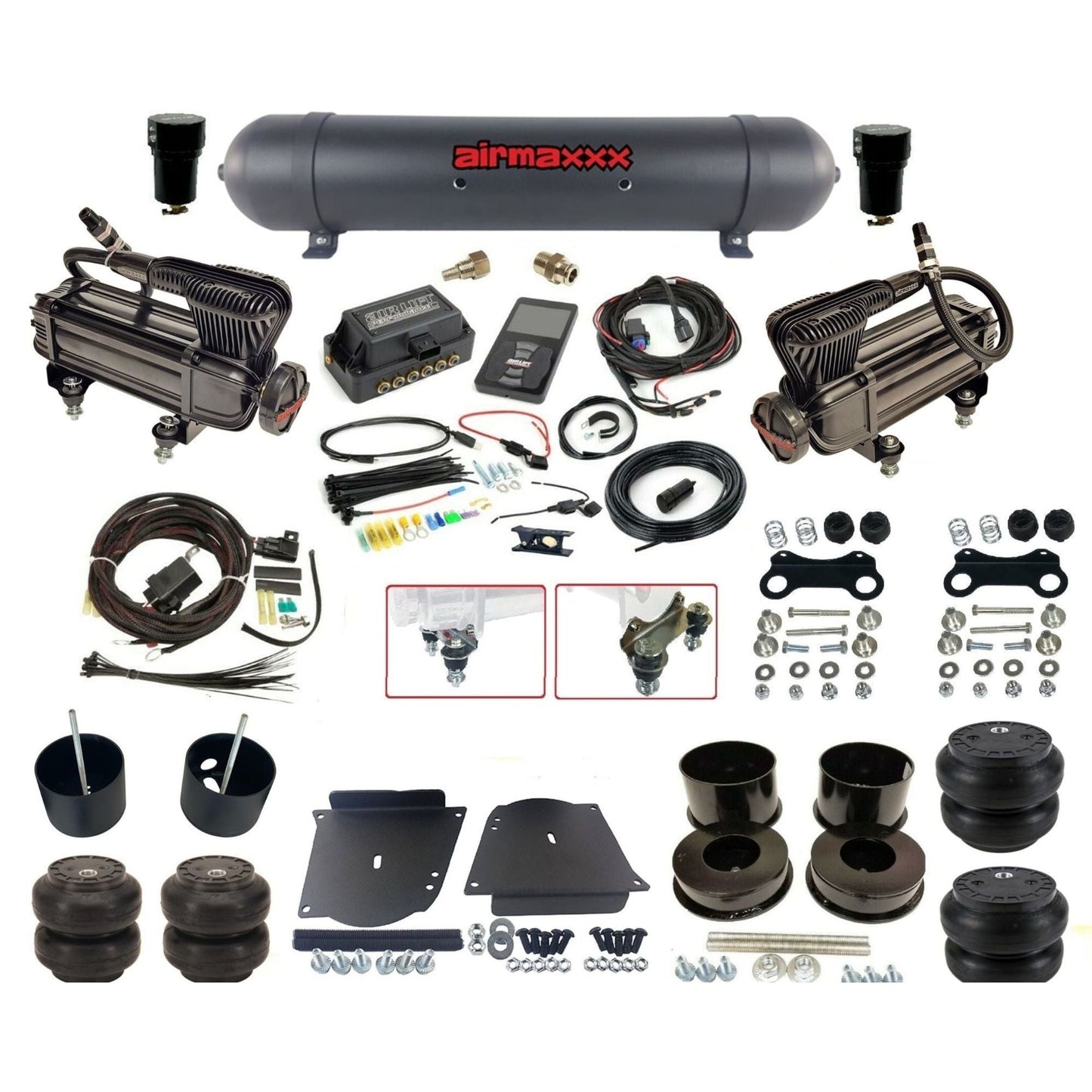 air lift 3p 27685 air ride kit dual x-series compressors aluminum tank slam bags & airmaxxx brackets for 1964-72 gm a-body KABDY-XB2-57ABK-27685-WK-3P2SS6SS7