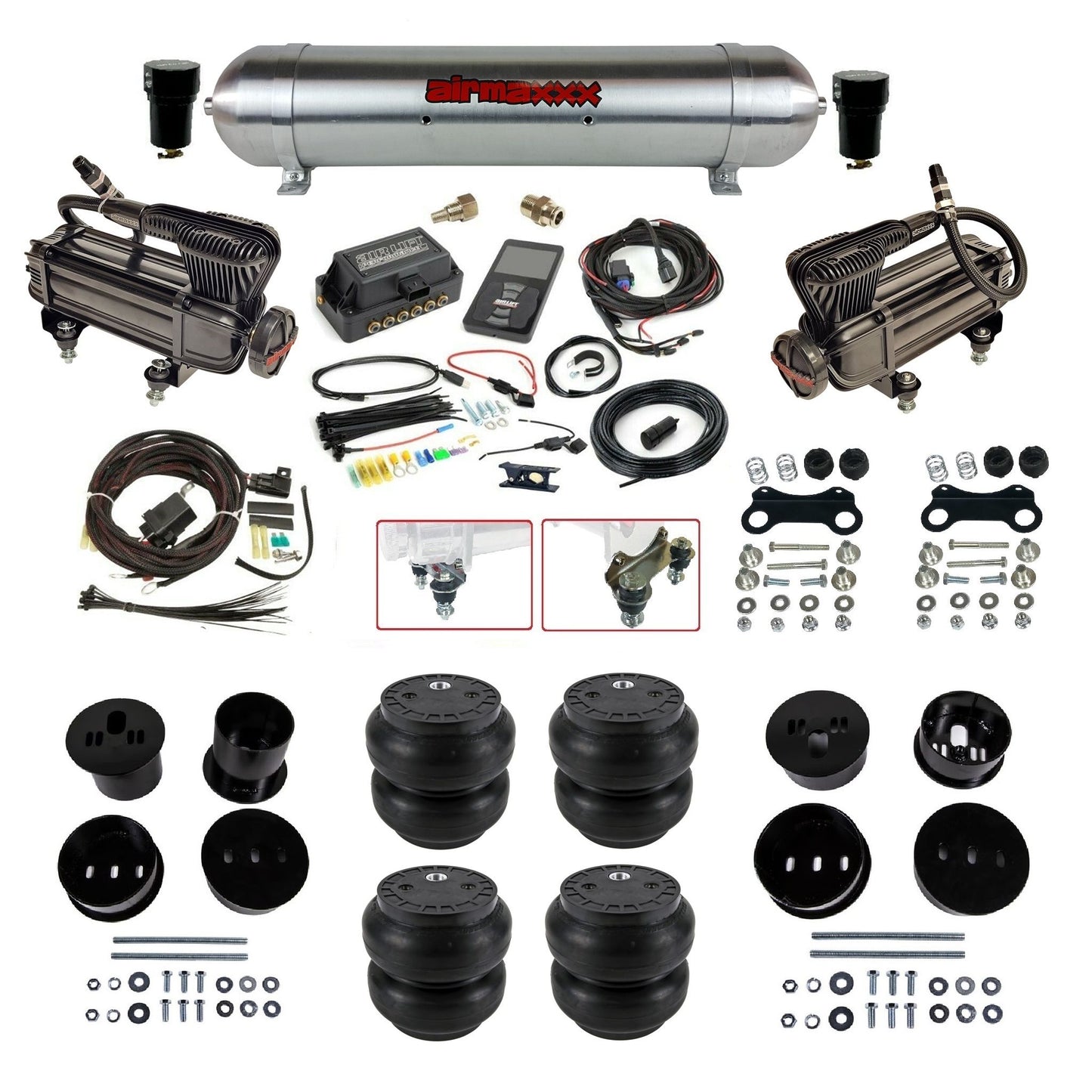 air lift 3p 27685 air ride kit with X-series compressors raw aluminum tank Slam bags & airmaxxx bolt on brackets fits 1958-60 cadillac KCAD58-XB2-57ARW-27685-WK-3P2SS7
