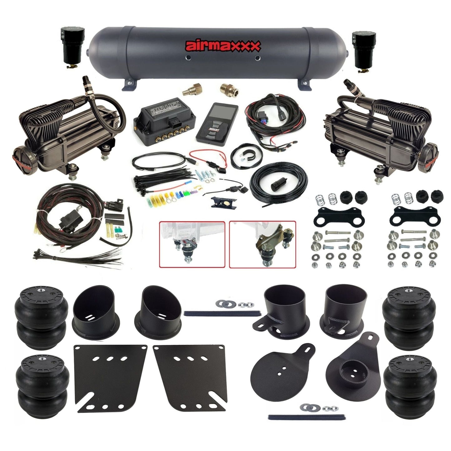 air lift 3p 27685 dual X-series compressors aluminum tank slam bags & airmaxxx brackets air ride kit for 1958-64 chevy impala KIMP58-XB2-57ABK-27685-WK-3P2.SS7
