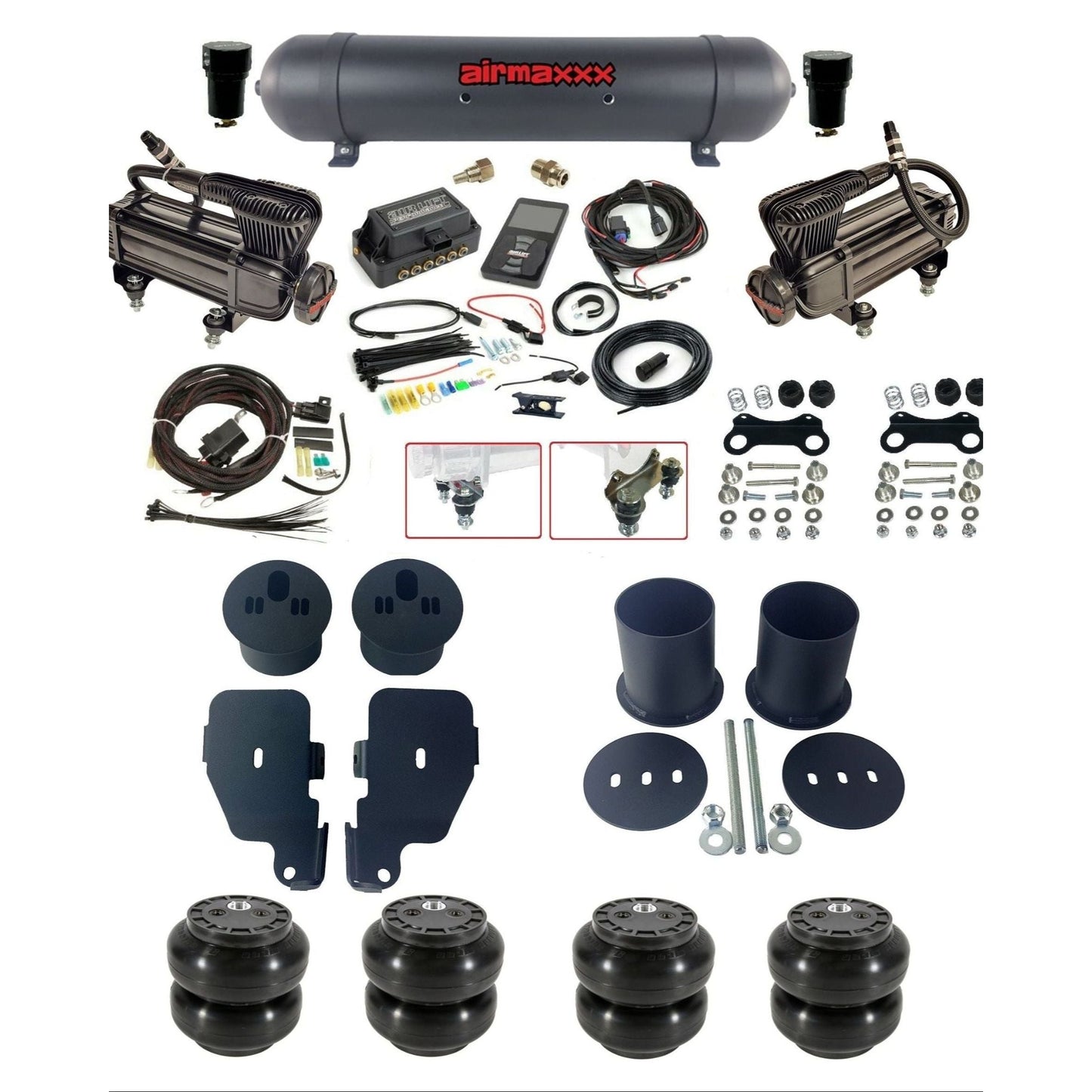 air lift 3p 27685 dual X-series compressors aluminum tank slam bags & airmaxxx brackets air ride kit for 1965-70 chevy impala KIMP65-XB2-57ABK-27685-WK-3P2SS6