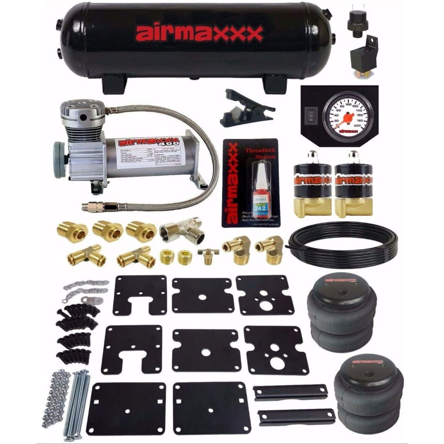 airmaxxx Air OverLoad Tow Kit No Drill 99-06 Silverado 1500 w/Compressor, Air Gauge & Tank