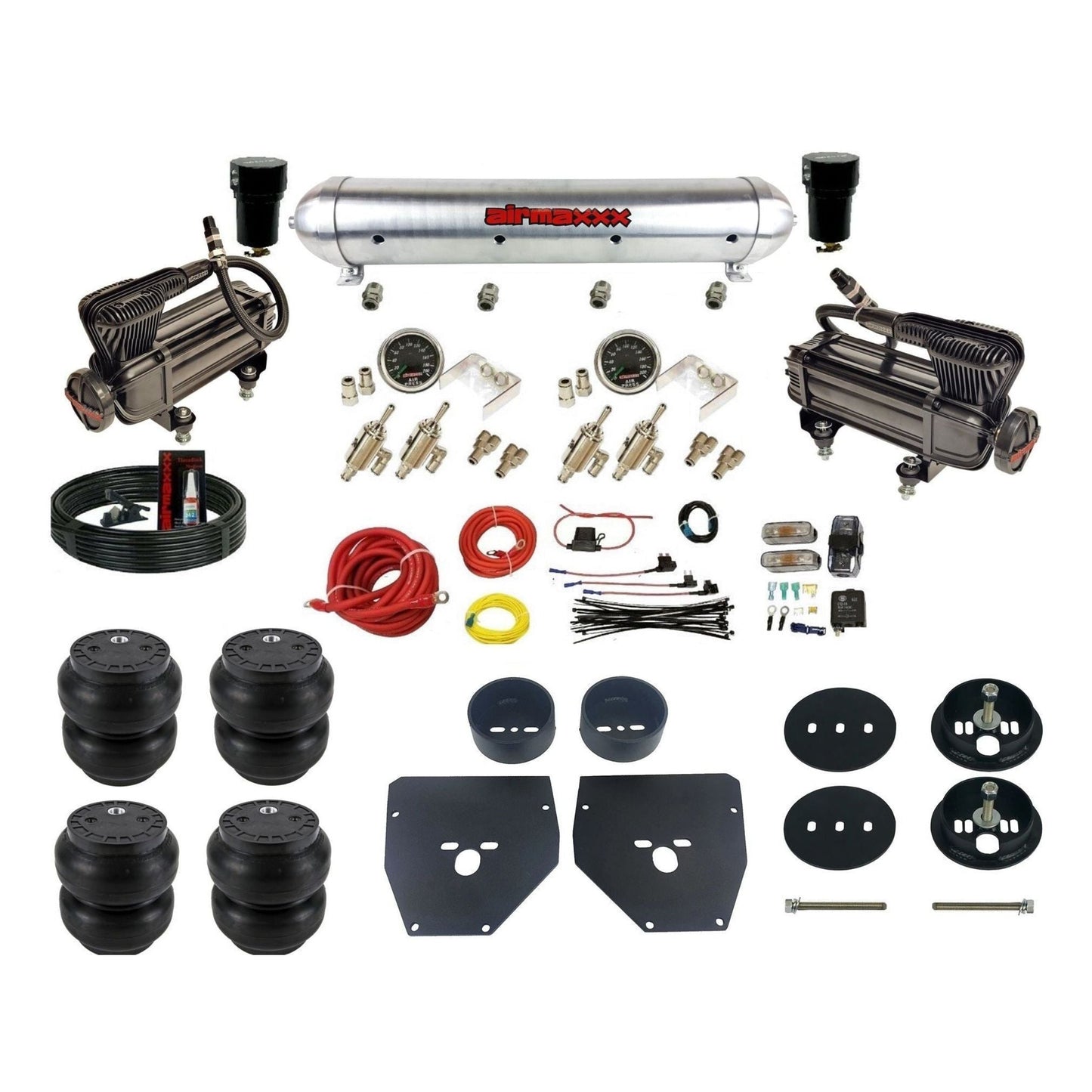 airmaxxx X-series Compressors Manual Air Suspension Kit 3/8 DLOE Valve raw aluminum air tank Slam Bags & Brackets Fits 1963-72 KC1063-XB2-59ARW-4TOG2GA2B-WK-HFSS7