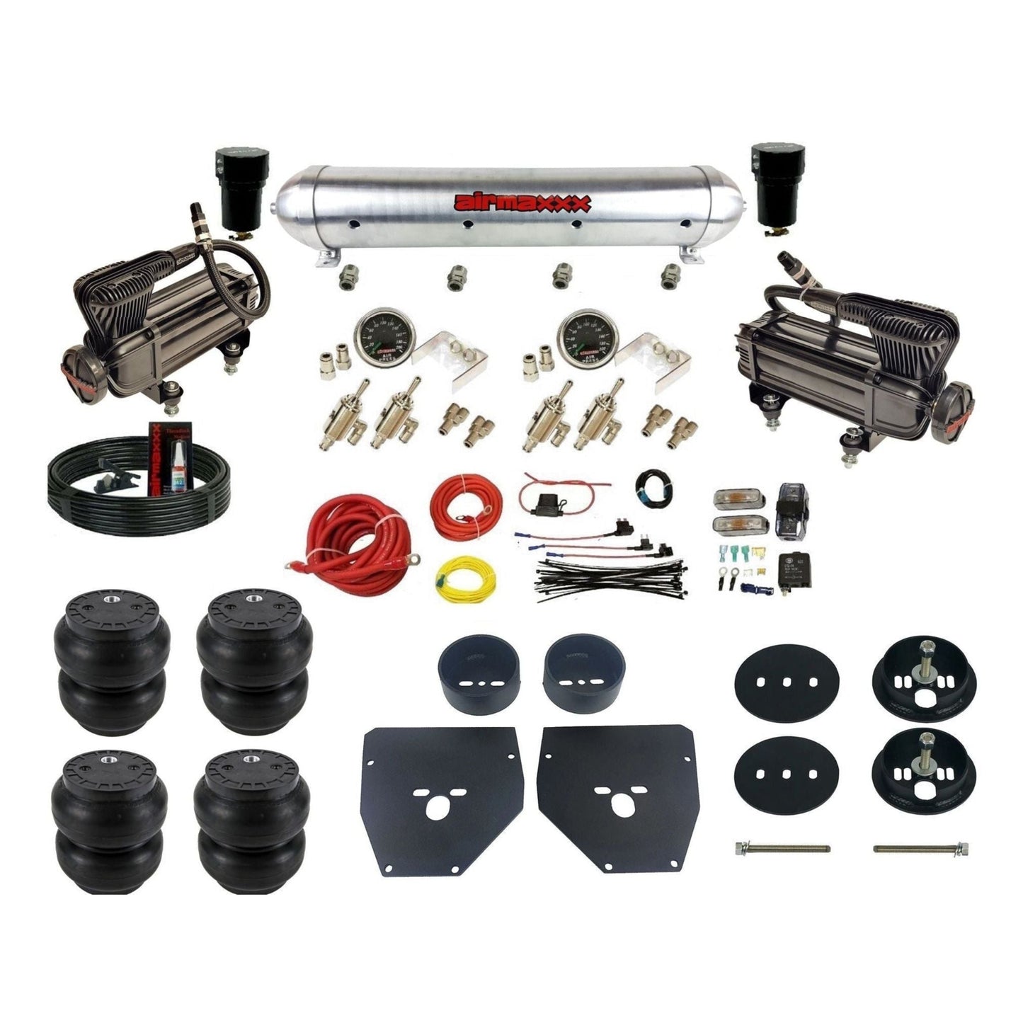 airmaxxx X-series Compressors Manual Air Suspension Kit 3/8 DLOE Valve raw aluminum air tank Slam Bags & Brackets Fits 1963-72 KC1063-XB2-59ARW-4TOG2GA2B-WK-HFSS7