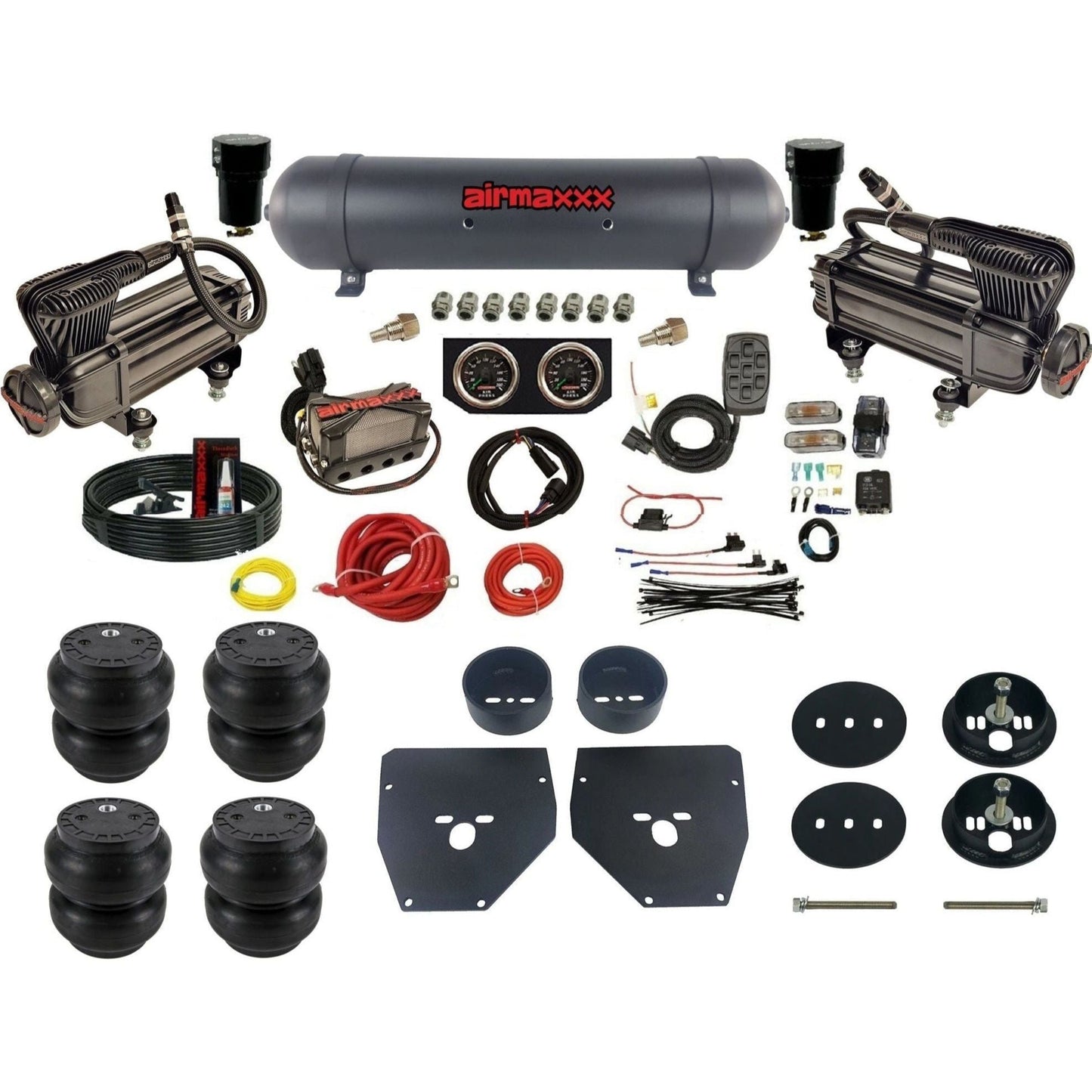 airmaxxx X-series air compressors black aluminum air tank w/Slam bags & brackets for air suspension kit Fits 1963-72 Chevy C10 2wd KC1063-XB2-57ABK-X4X7-WK-HFSS7