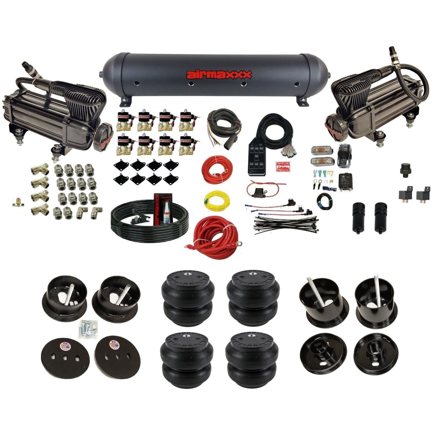 airmaxxx X-series air compressors blk aluminum air tank Slam bags & brackets fits 1961-62 Cadillac K-CAD6162-XB2-838-59ABK-7BK-WK-HFSS7