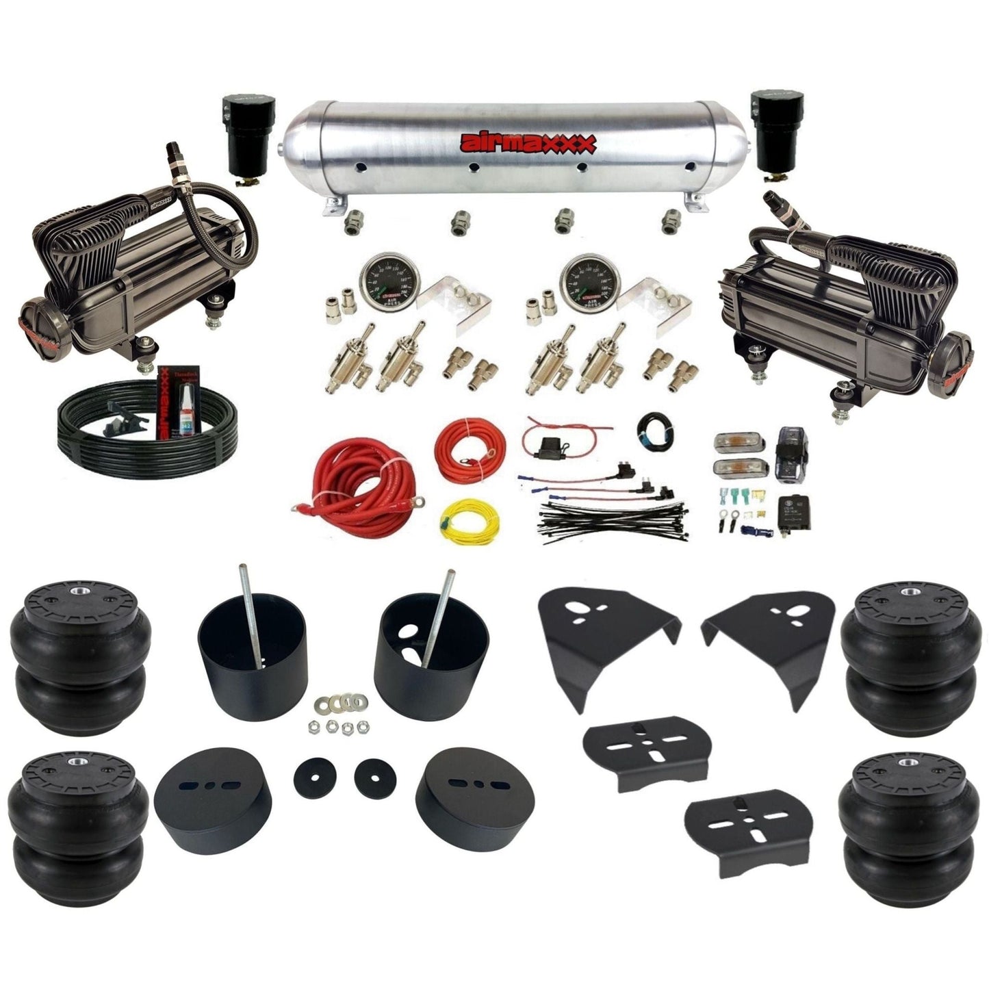 airmaxxx X-series air compressors raw aluminum air tank Slam bags & brackets Manual 3/8" Air Suspension Kit for 1988-1998 Chevy C15 KGM88-XB2-59ARW-4TOG2GA2B-WK-HFSS7