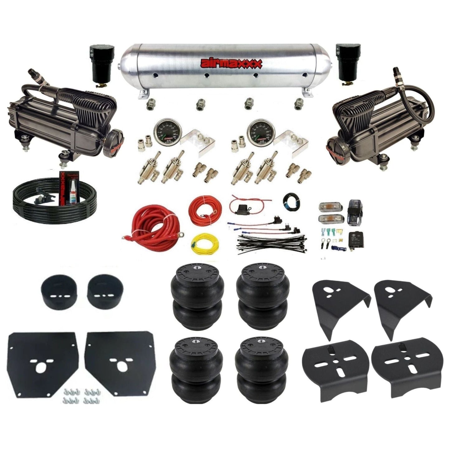 airmaxxx X-series air compressors raw aluminum air tank Slam bags & brackets manual 3/8 air ride kit for 1973-87 chevy c10 KC1073-XB2-59ARW-4TOG2GA2B-WK-HFSS7