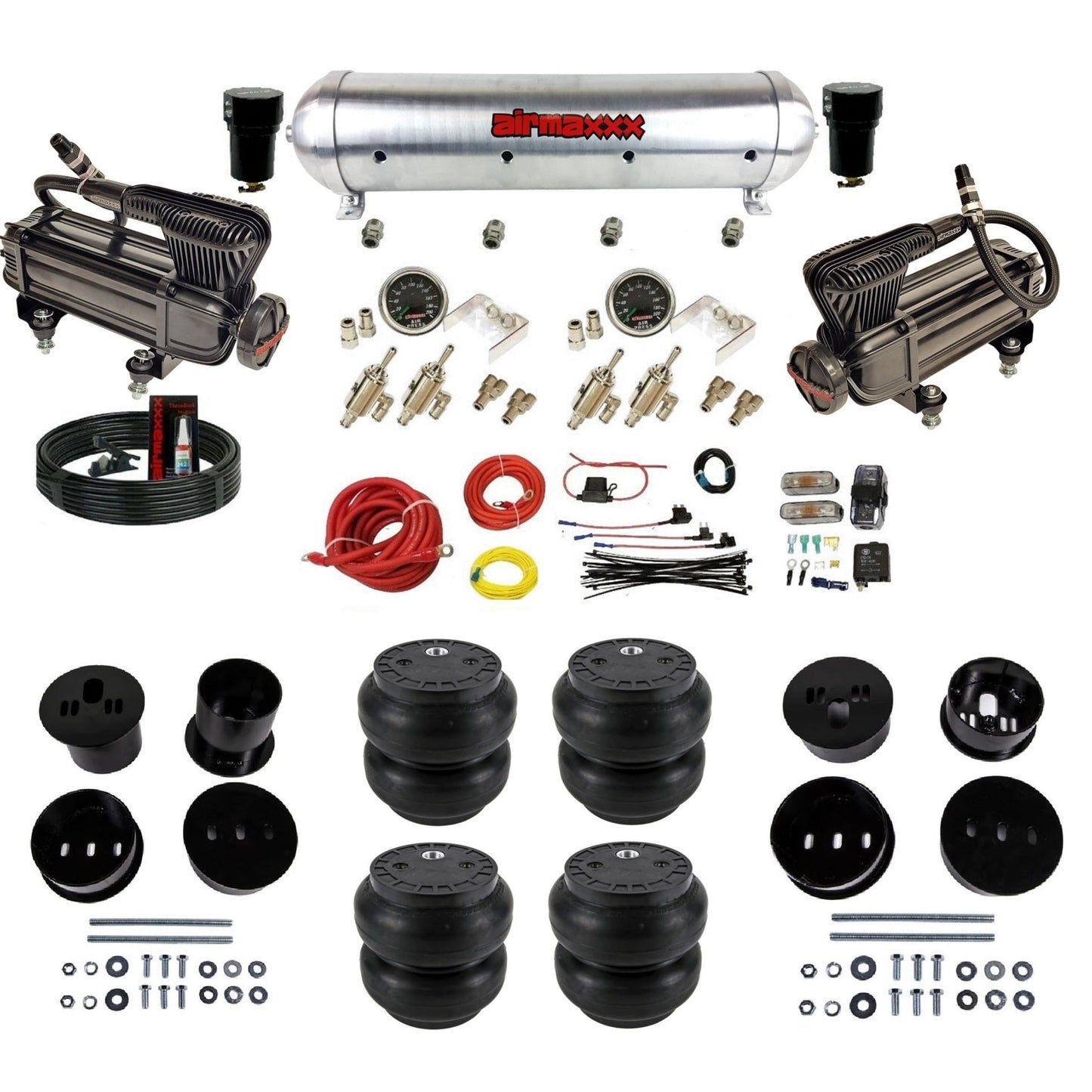 airmaxxx air suspension kit with dual X-series compressors aluminum tank and Slam bags Fits 1958-60 cadillac KCAD58-XB2-59ARW-4TOG2GA2B-WK-HFSS7