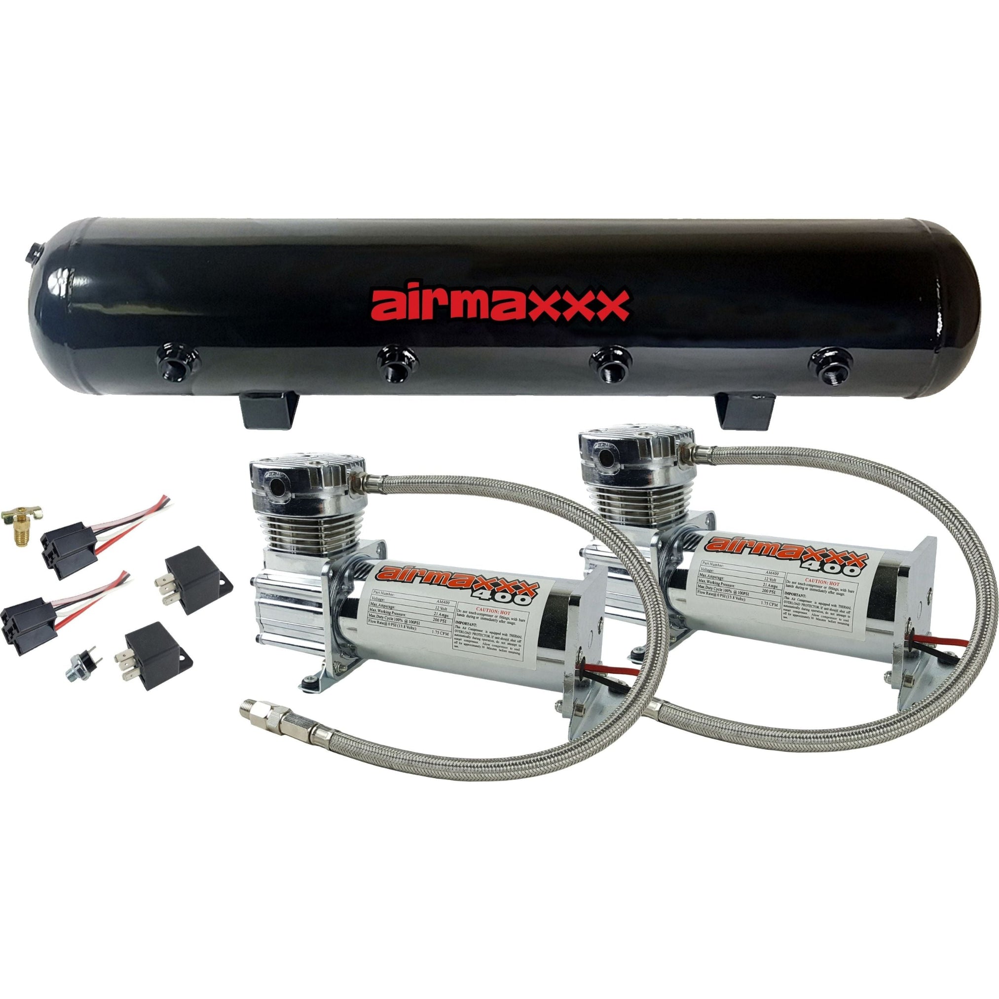airmaxxx 400 Chrome Dual Compressors & 5 Gallon Steel Tank Kit