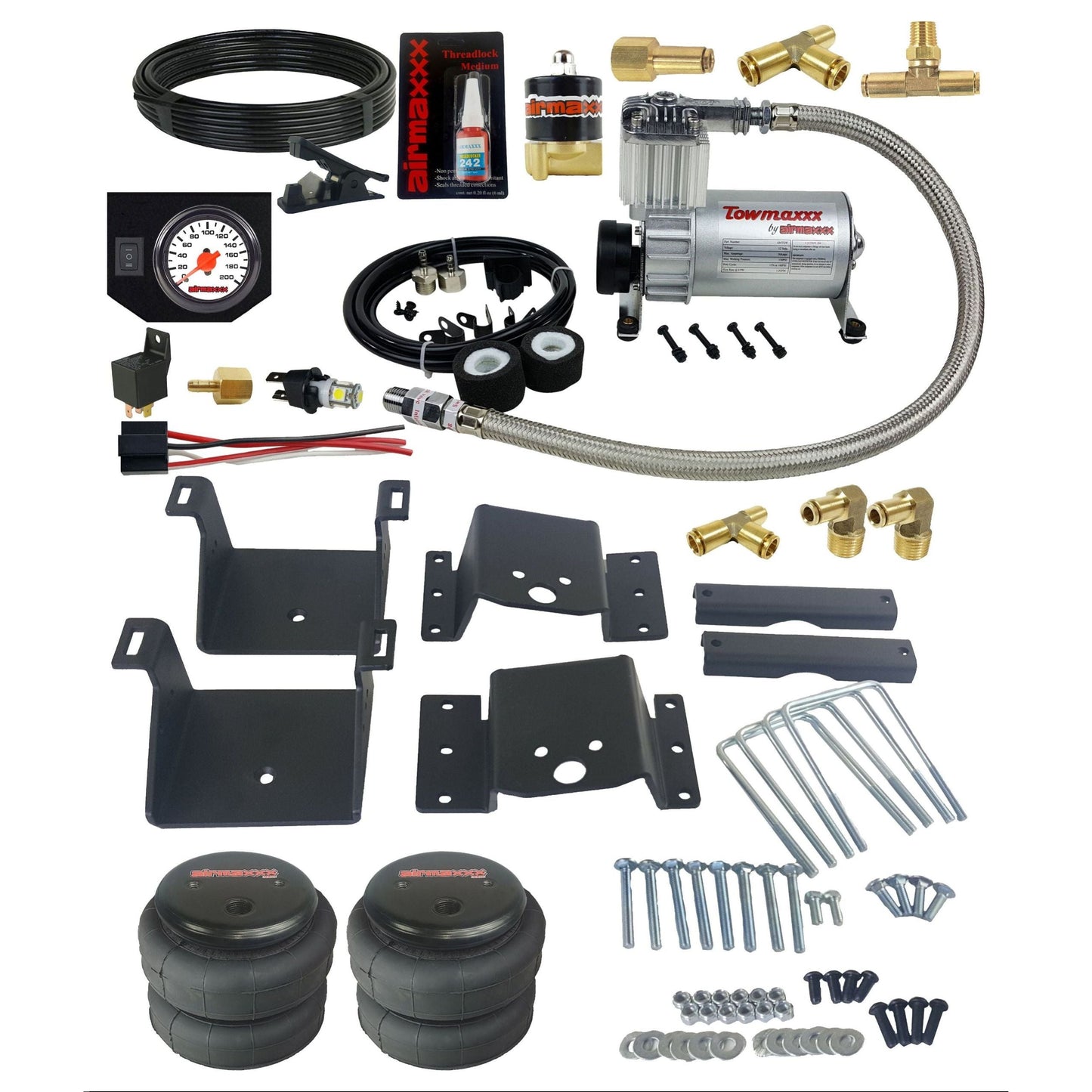 airmaxxx Air Over Load Tow Assist Kit w/Gauge Fits 2011-17 Chevy 8 Lug Truck