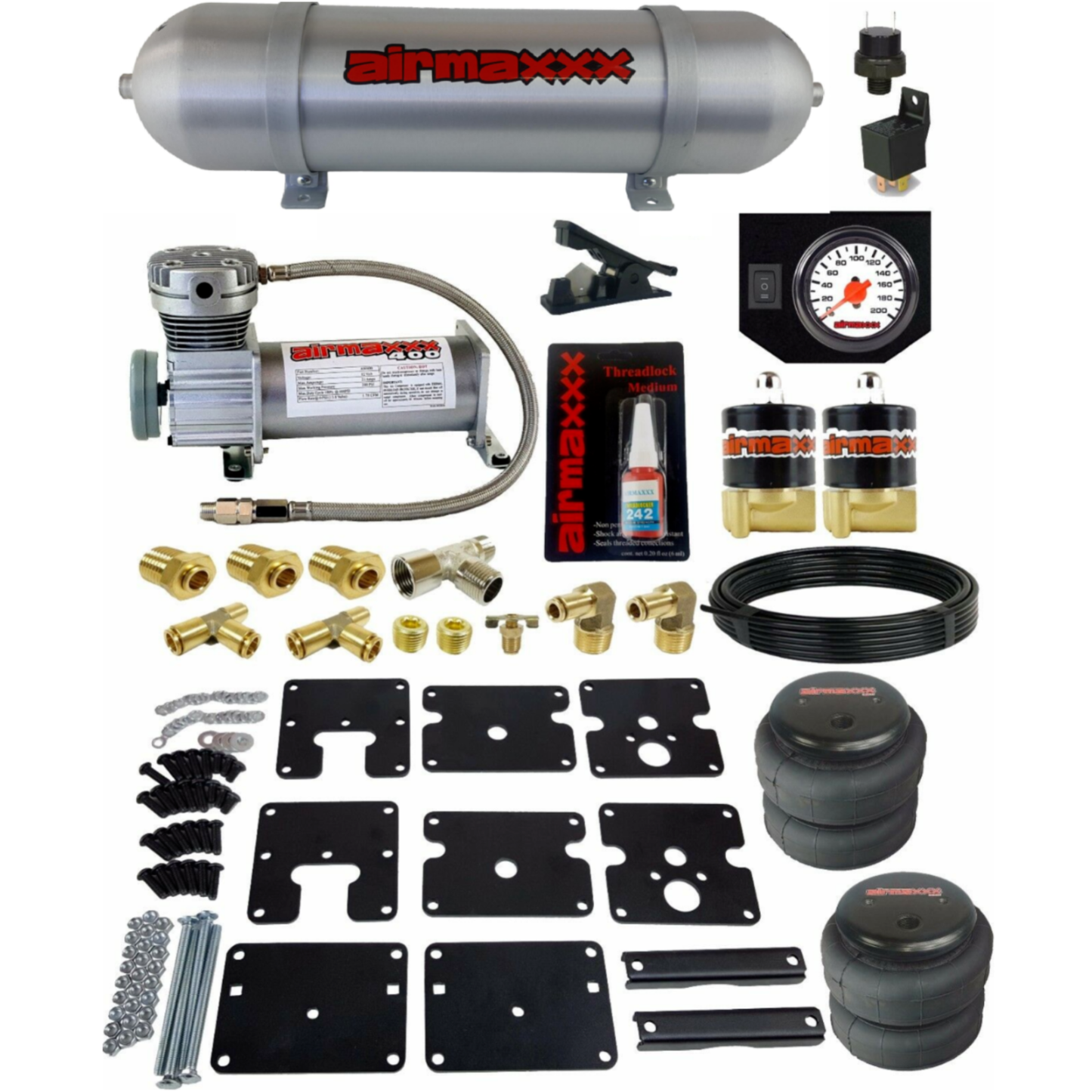 airmaxxx tow assist overload kit with white gauge aluminum tank and 400 compressor for 1999 2007 silverado 1500