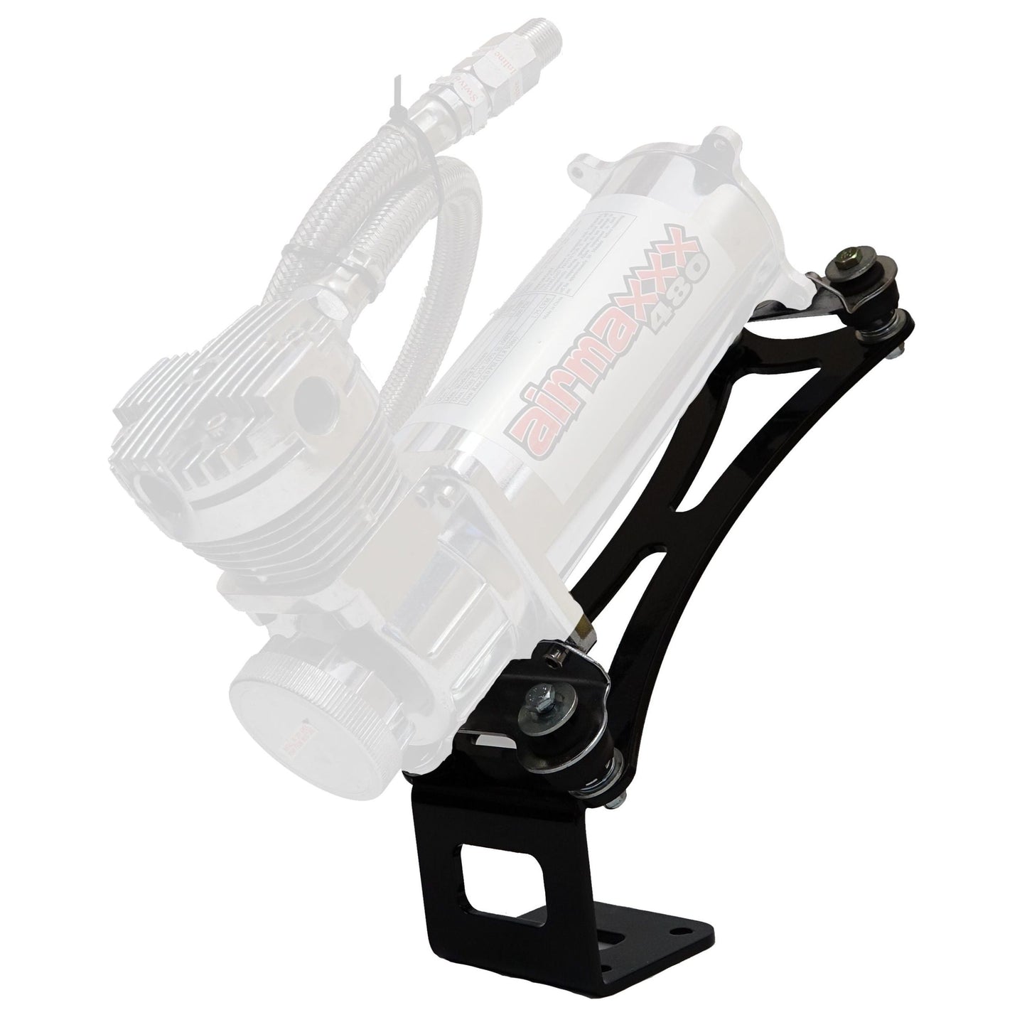 airmaxxx vertical compressor bracket with chrome vibration isolator feet side
