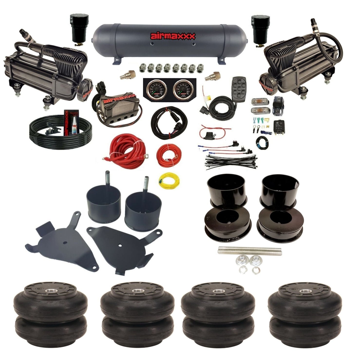 airmaxxx x-series air compressors X4 manifold aluminum air tank Slam bags and brackets for 1978-88 GM G-Body KGBDY-XB2-57ABK-X4X7-WK-HFSS6