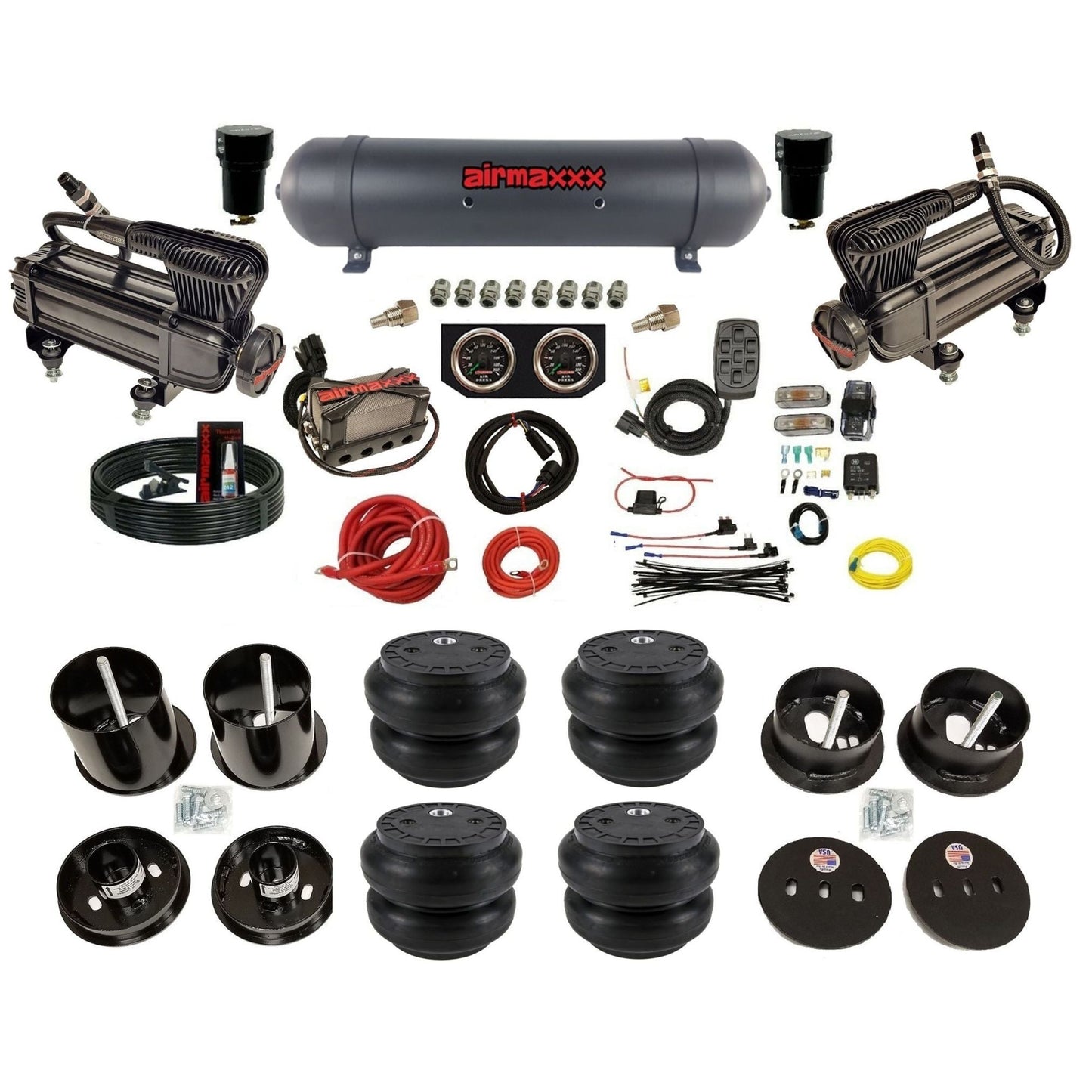 airmaxxx x-series air compressors X4 manifold aluminum air tank Slam bags & brackets fits 1963 Cadillac KCAD63-XB2-57ABK-X4X7-WK-HFSS7