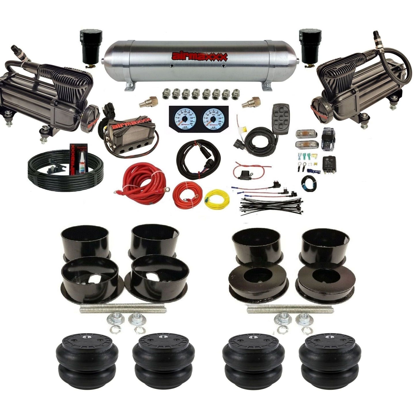 airmaxxx x-series air compressors aluminum air tank X4 manifold X7 switchbox Slam air bags & brackets For B-Body KBBDY-XB2-57ARW-X4X7-WK-HFSS7