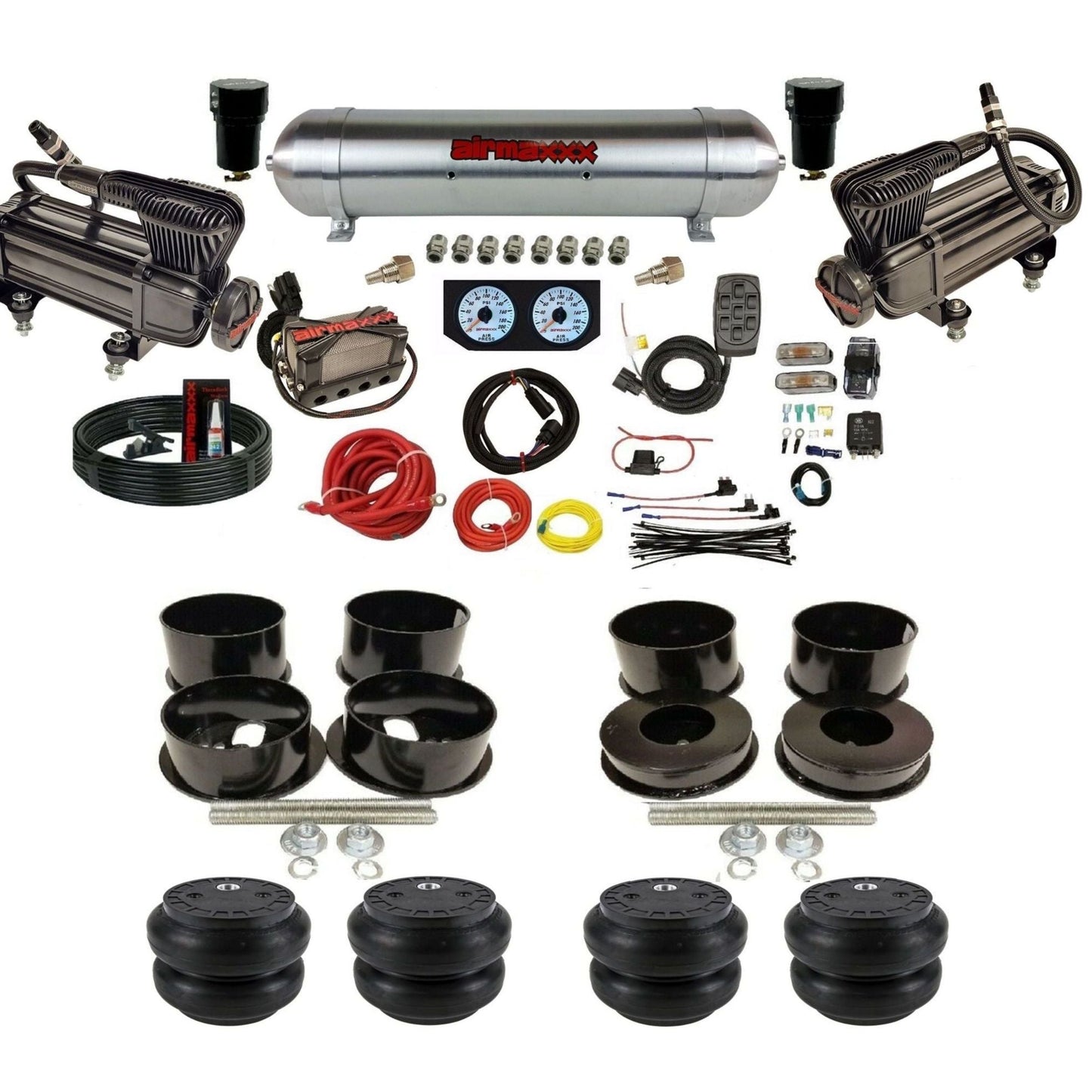 airmaxxx x-series air compressors aluminum air tank X4 manifold X7 switchbox Slam air bags & brackets For B-Body KBBDY-XB2-57ARW-X4X7-WK-HFSS7