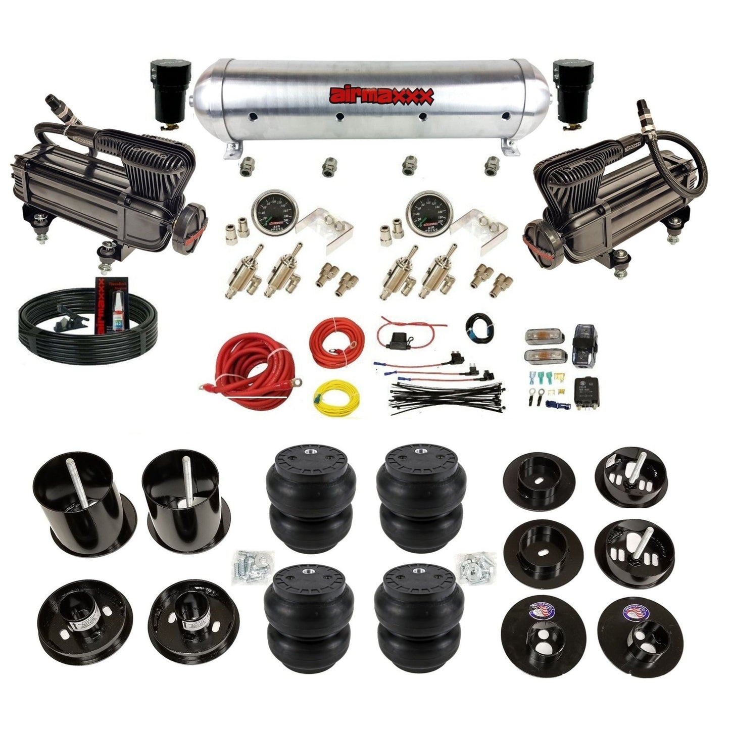 airmaxxx x-series air compressors aluminum tank Slam bags and brackets kit Fits 1965-70 Cadillac KCAD65-XB2-59ARW-4TOG2GA2B-WK-HFSS7