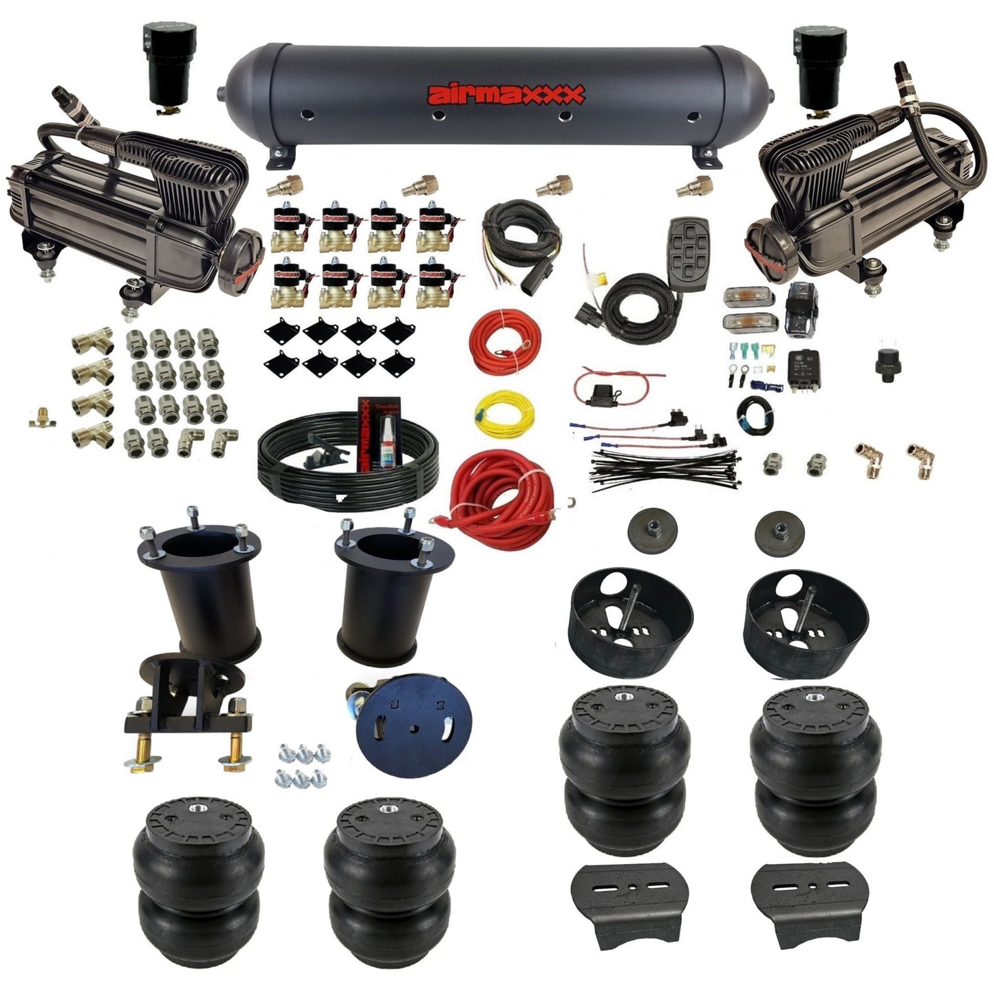 airmaxxx x-series air compressors black aluminum air tank slam bags & brackets fits 2007-18 tahoe KSUV07-XB2-838-59ABK-7BK-WK-HFSS7