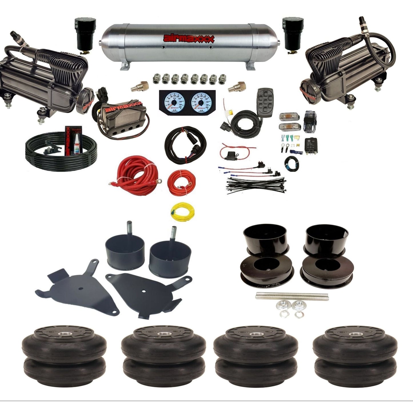 airmaxxx x-series air compressors raw aluminum air tank X4 air manifold w/Slam air bags and brackets KGBDY-XB2-57ARW-X4X7-WK-HFSS6