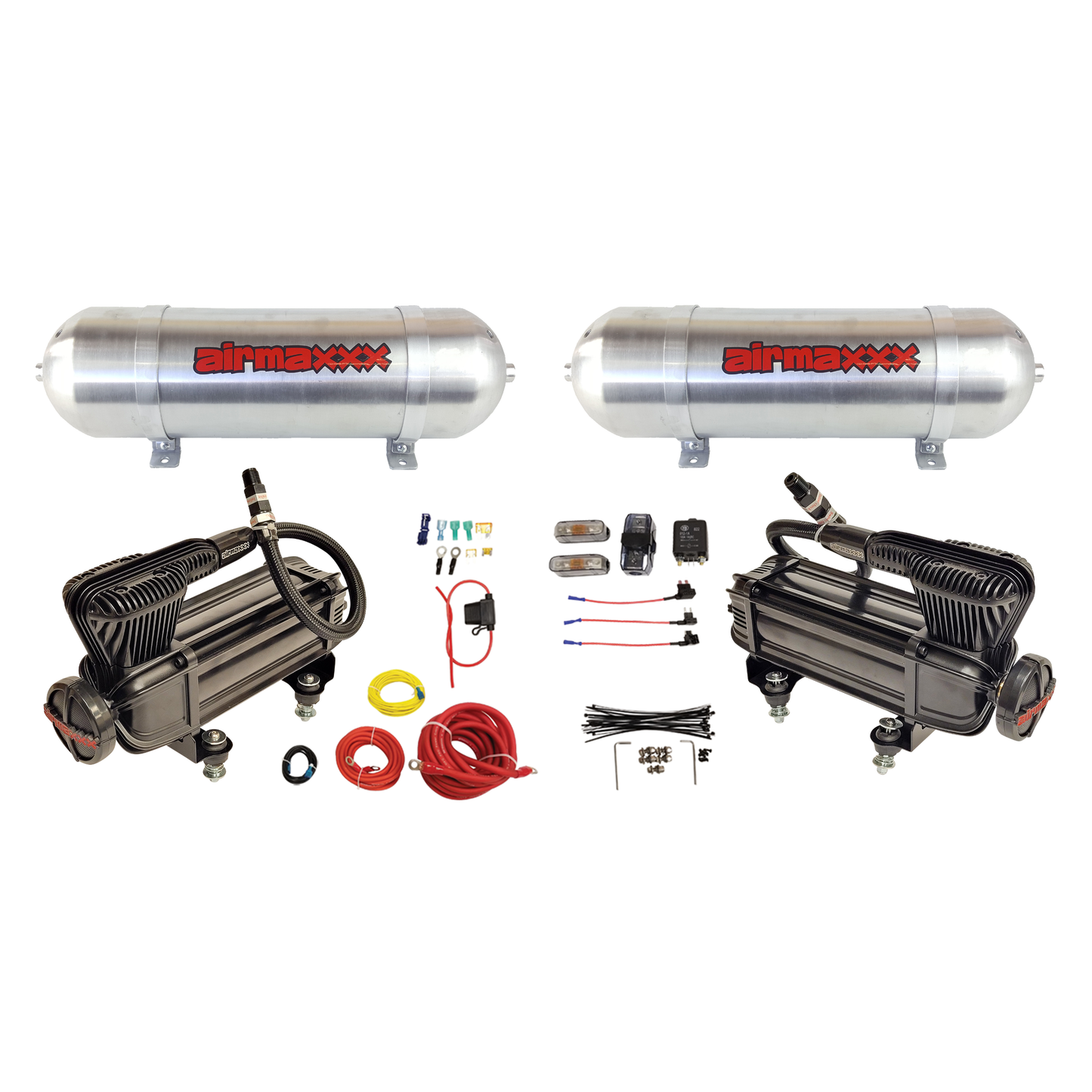 airmaxxx x series dual compressors with two 3 gallon raw tanks