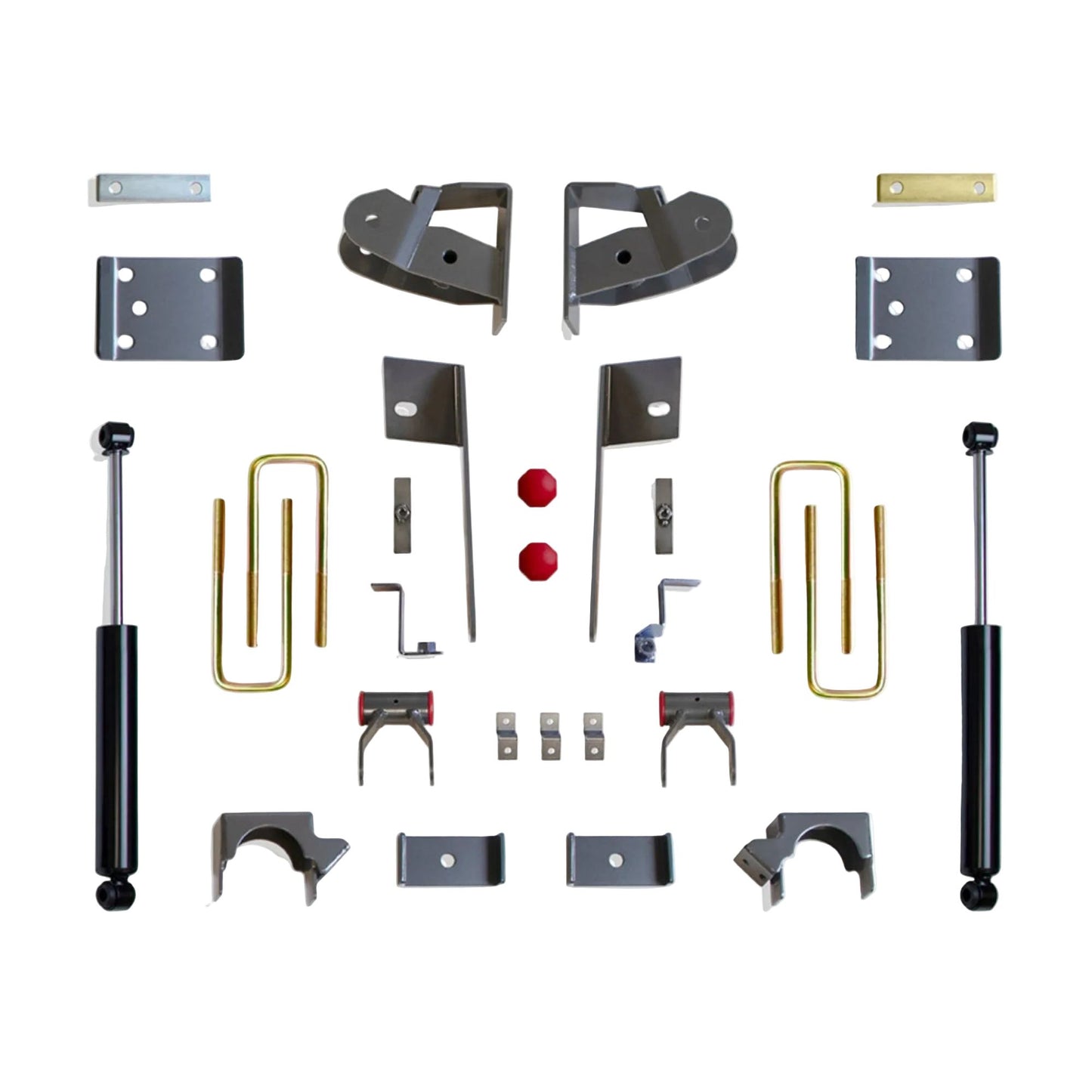 silverado 4 inch rear drop setup | sierra lowering flip kit with shocks | maxtrac rear shackles and hangers | lowered silverado rear suspension