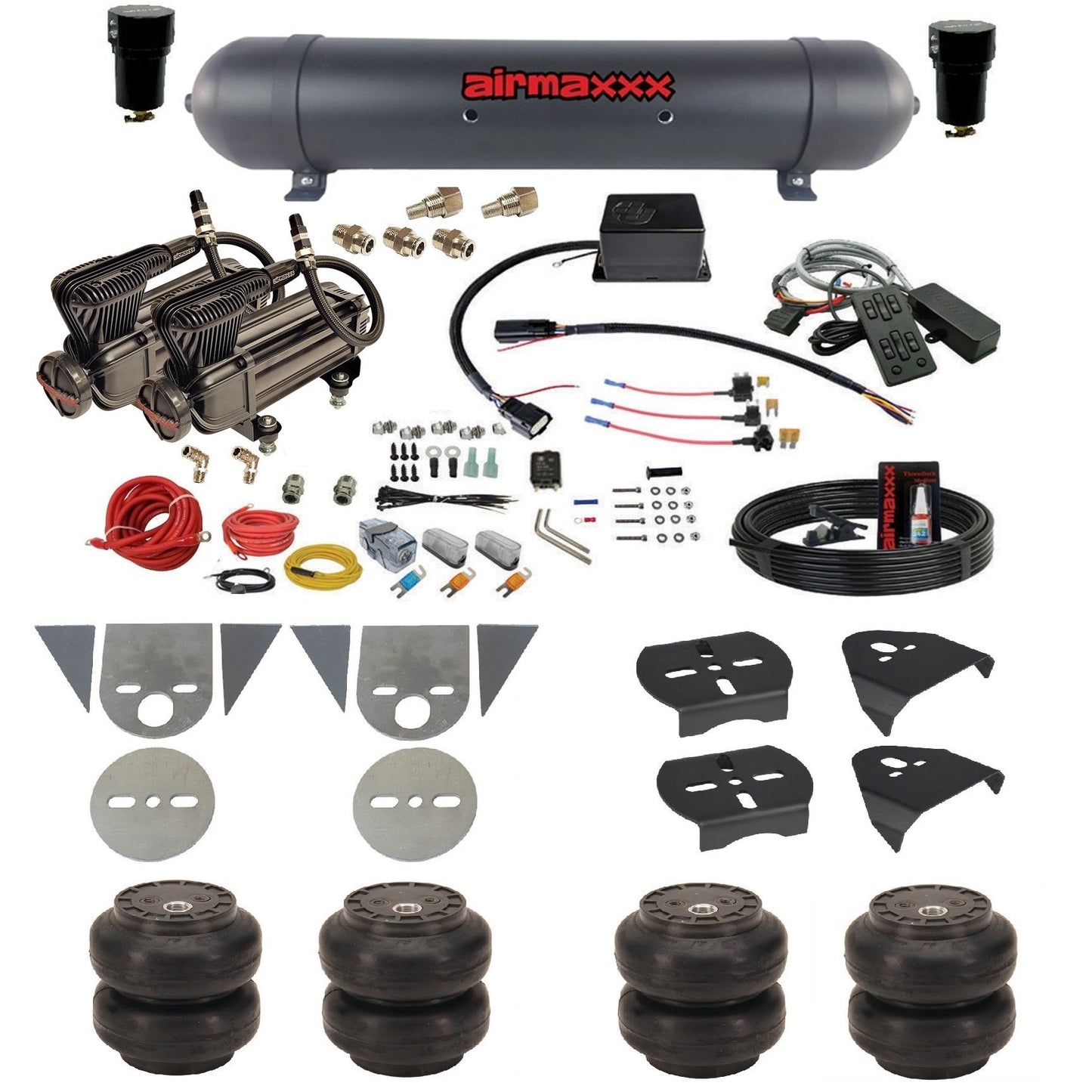 slam sv8c air suspension kit x-series compressors aluminum tank slam bags & airmaxxx brackets for toyota pickup KTOR-XB2-57ABK-SV8CMC1-WK-HFSS6