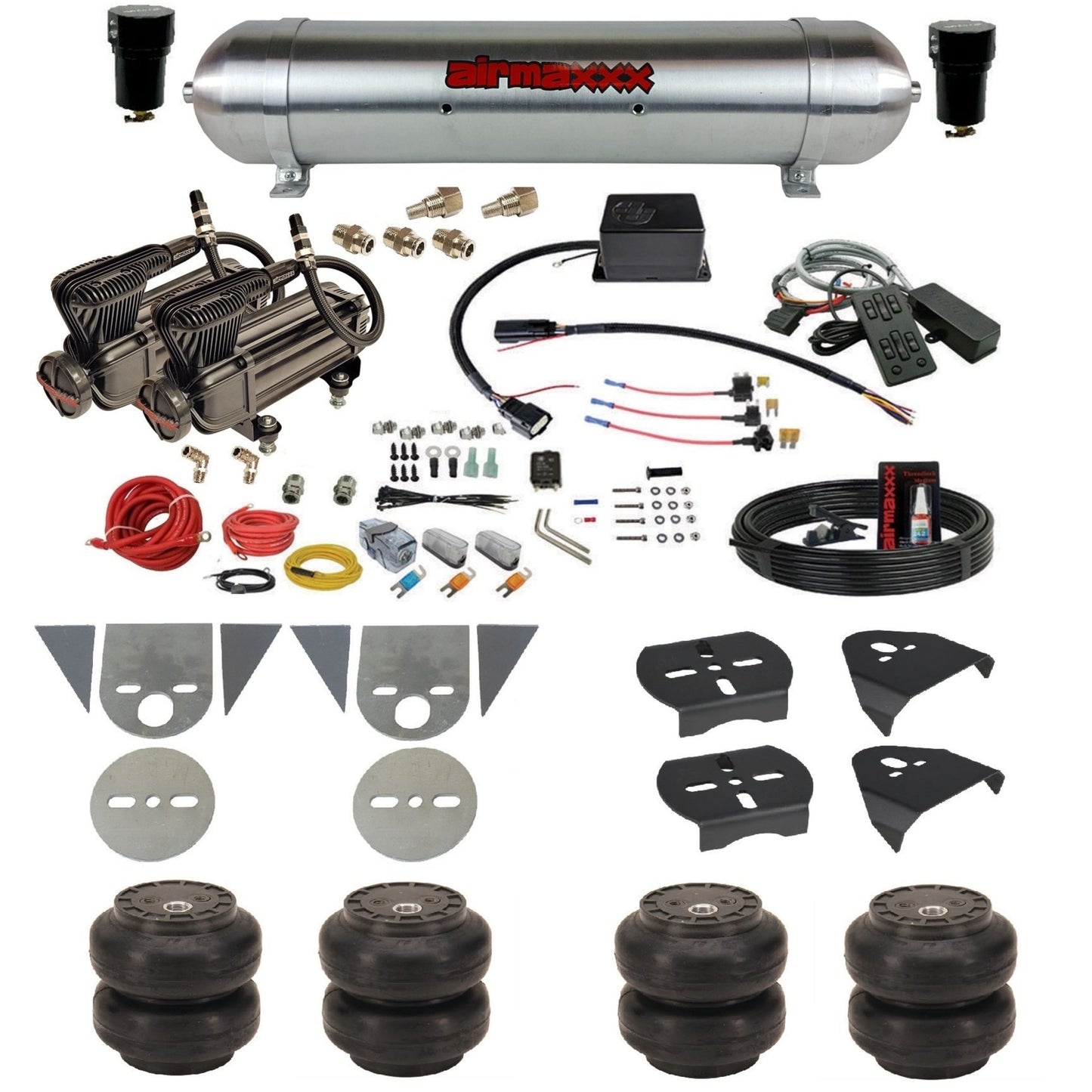 slam sv8c air suspension kit x-series compressors raw aluminum tank slam bags & airmaxxx brackets for toyota pickup KTOR-XB2-57ARW-SV8CMC1-WK-HFSS6