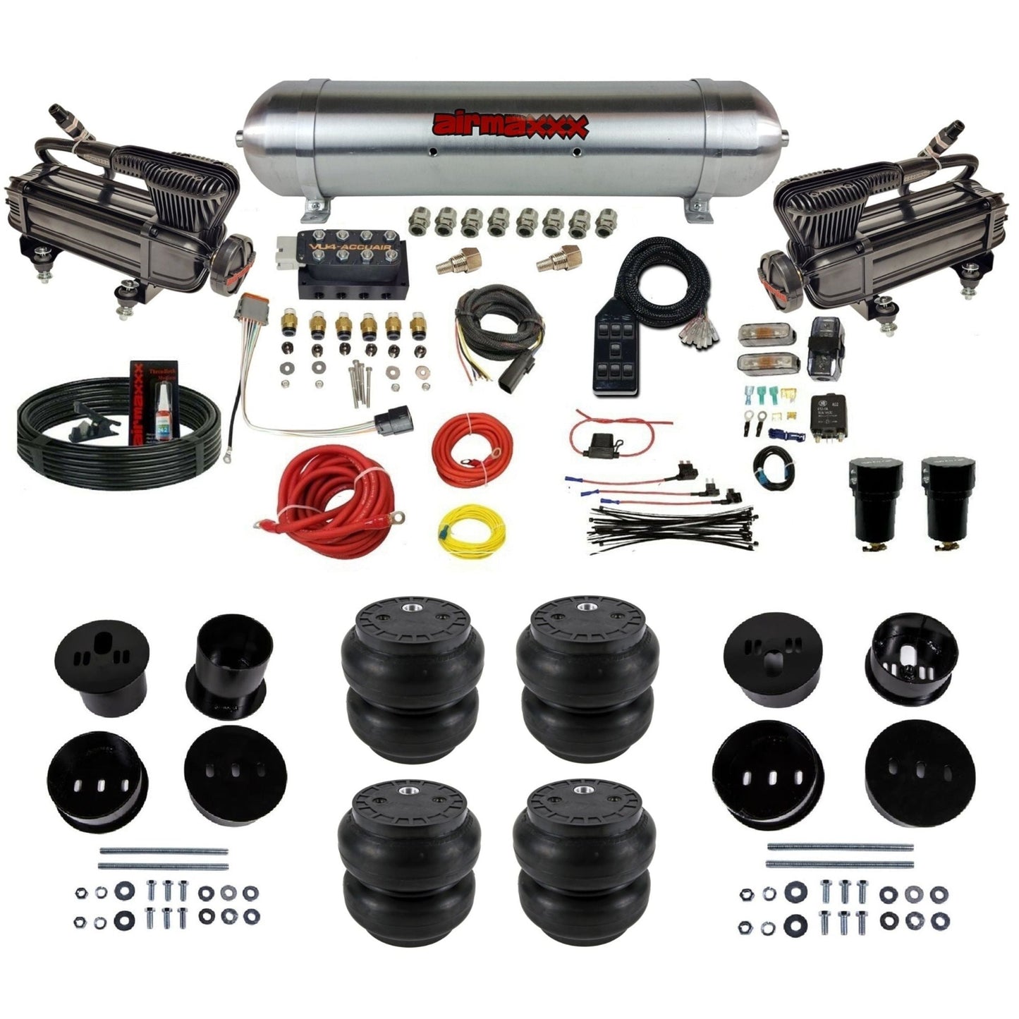 x-series dual compressors raw aluminum tank slam bags air ride kit for 1958-1960 cadillac KCAD58-XB2-57ARW-VU4-7BK-WK-HFSS7