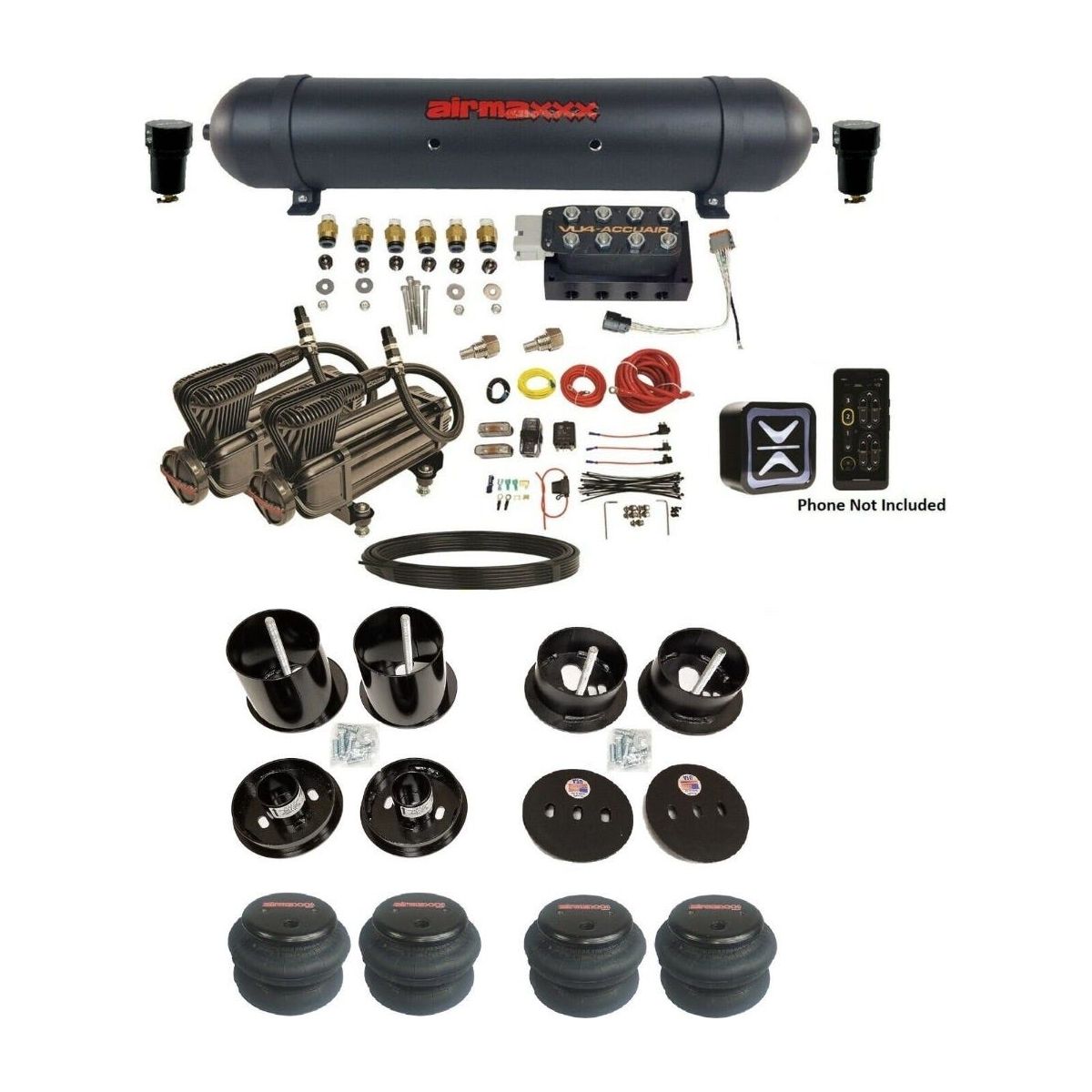 Air Suspension Kit Accuair Wireless Only E+ Connect & VU4 All Black Fits 1963-1964 Cadillac