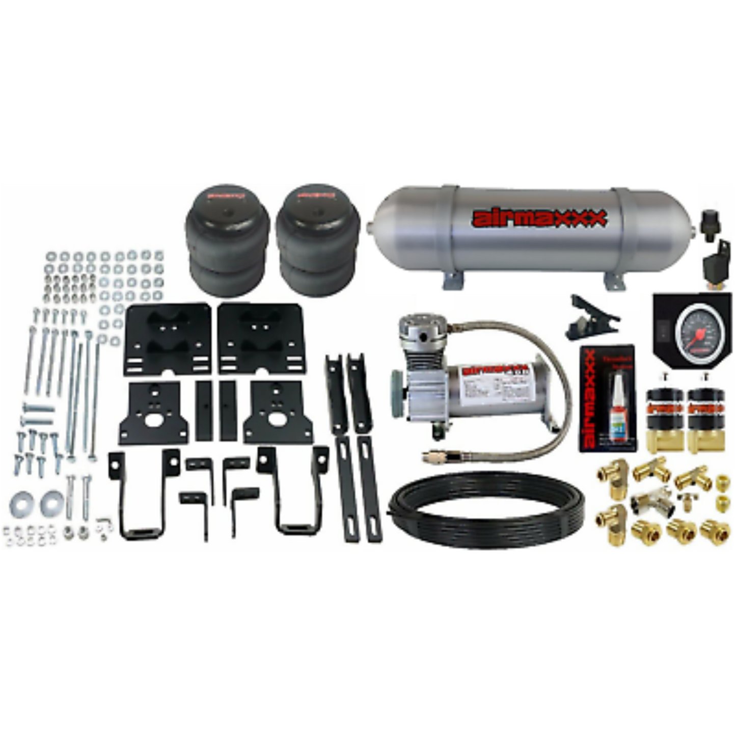 airmaxxx air helper spring kit with gauge and aluminum tank for ford f250 super duty rear suspension ford f350 4x4