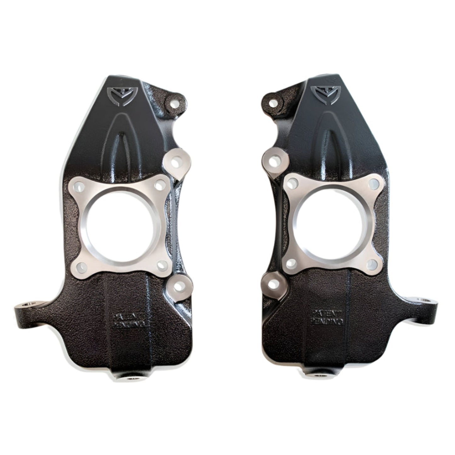 pair of MaxTrac 104120 2 inch drop spindles with E-coat finish for 2021-2025 Ford F-150 trucks