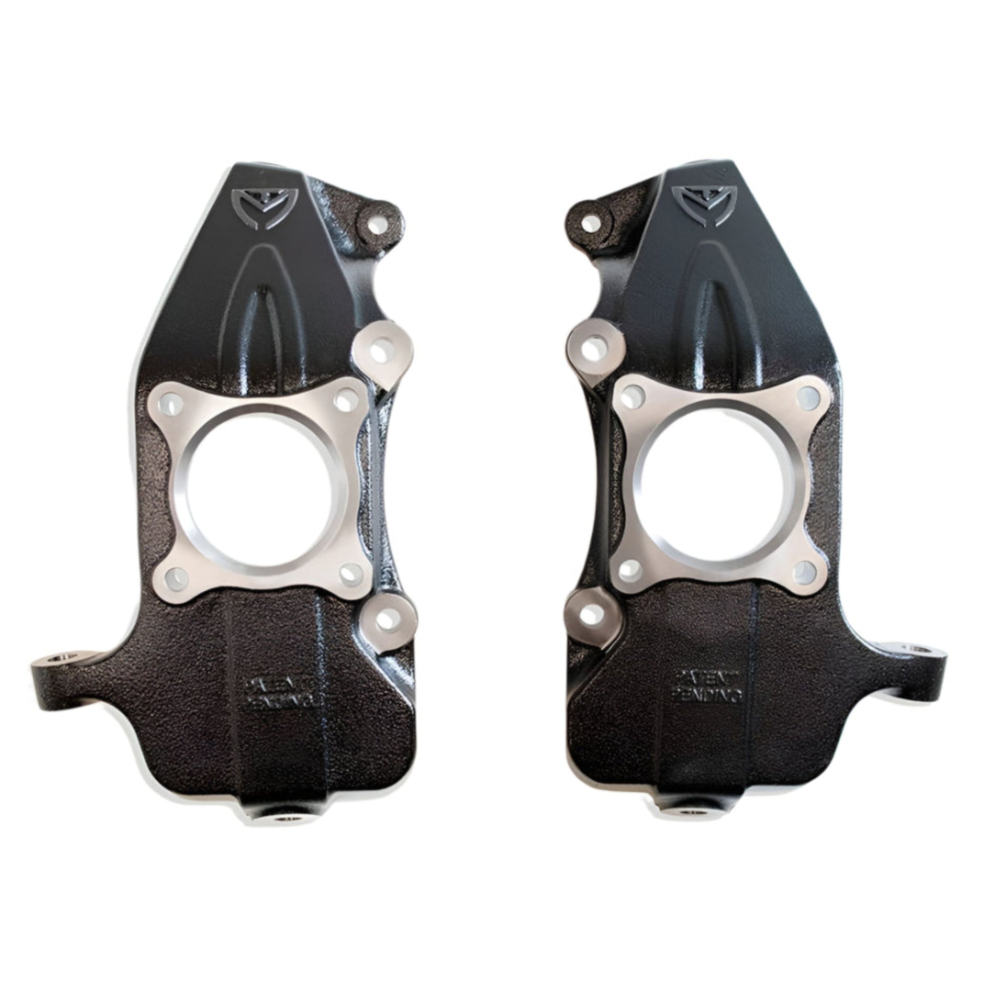 pair of MaxTrac 104120 2 inch drop spindles with E-coat finish for 2021-2025 Ford F-150 trucks