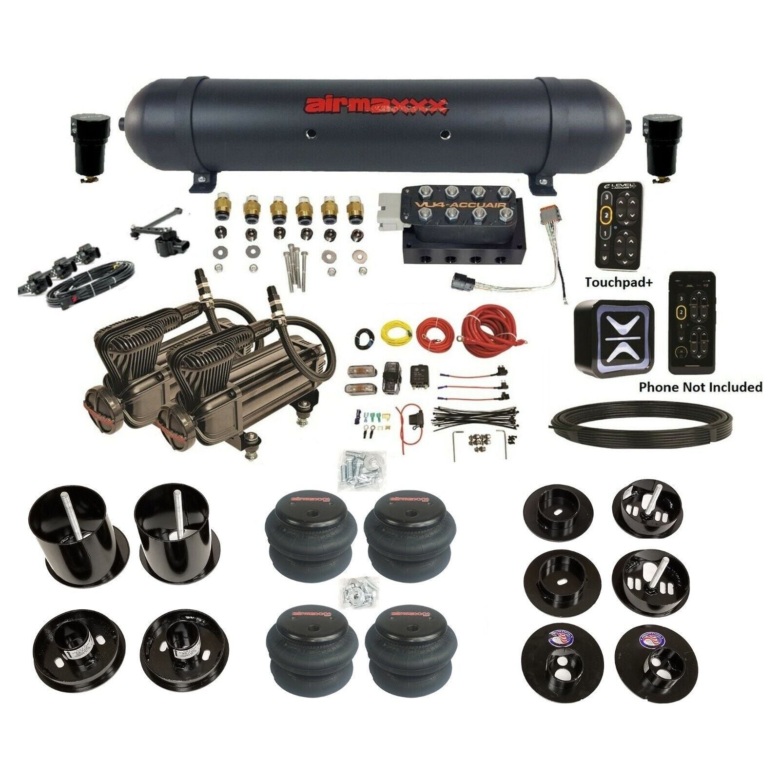 All Black Air Suspension Kit w/ Accuair E+ Connect & VU4 Height Presets Fits 1965-1970 Cadillac